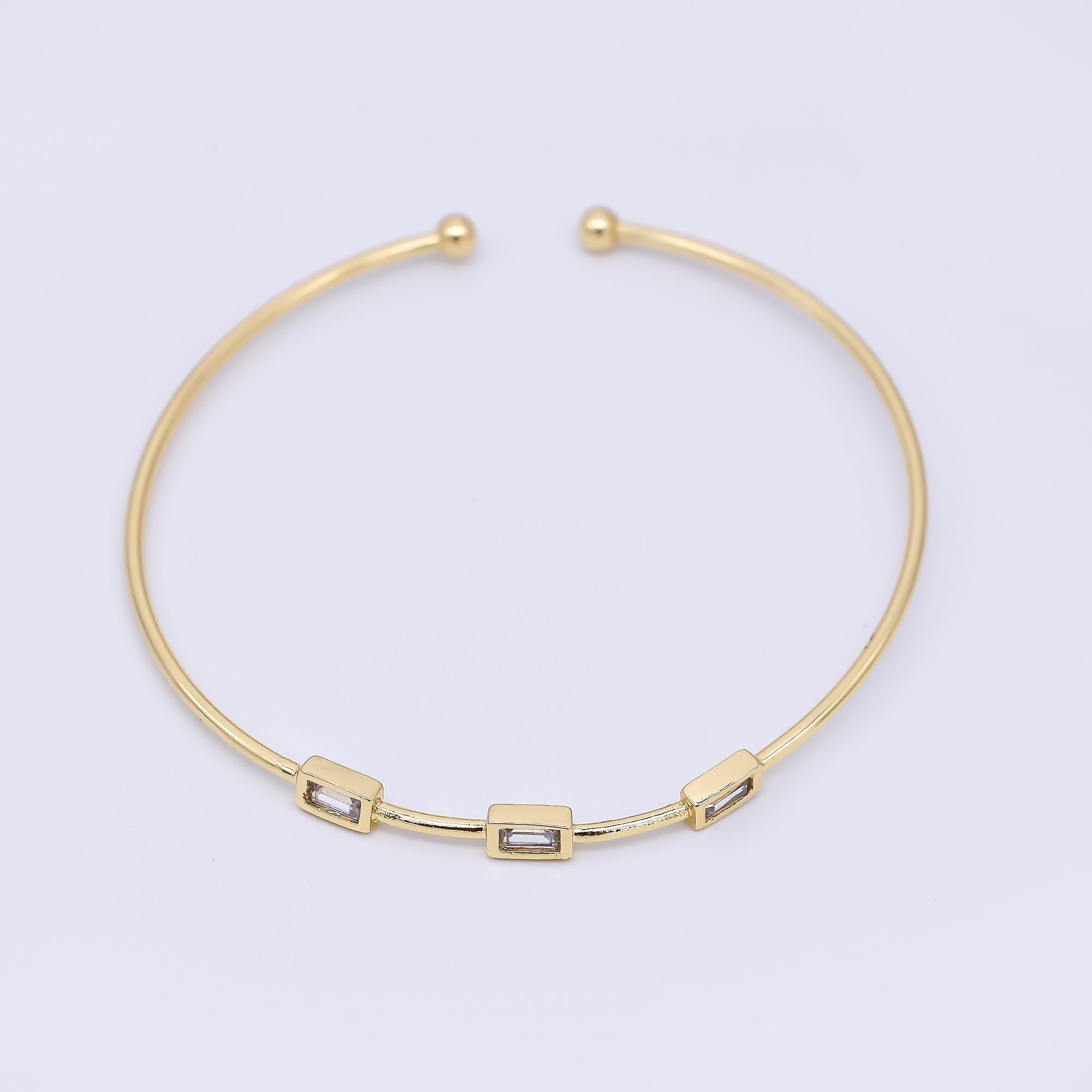24K Gold Filled Triple Rectangular CZ Open Bangle Cuff Bracelet | WA-3328