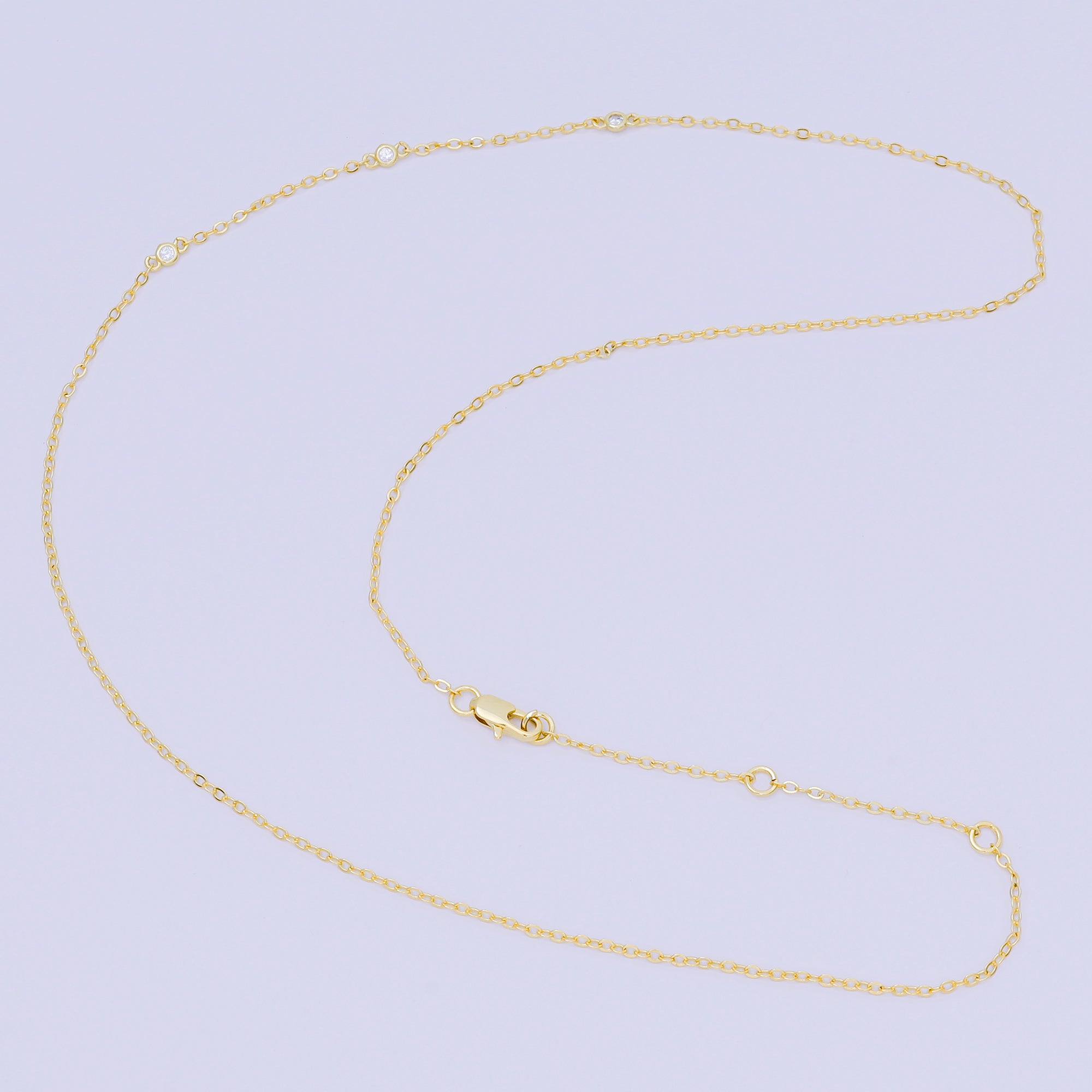 24K Gold Filled Triple Micro Paved CZ Highlights Contemporary Anchor Link Chain Necklace 20.47 Inch | WA-3361