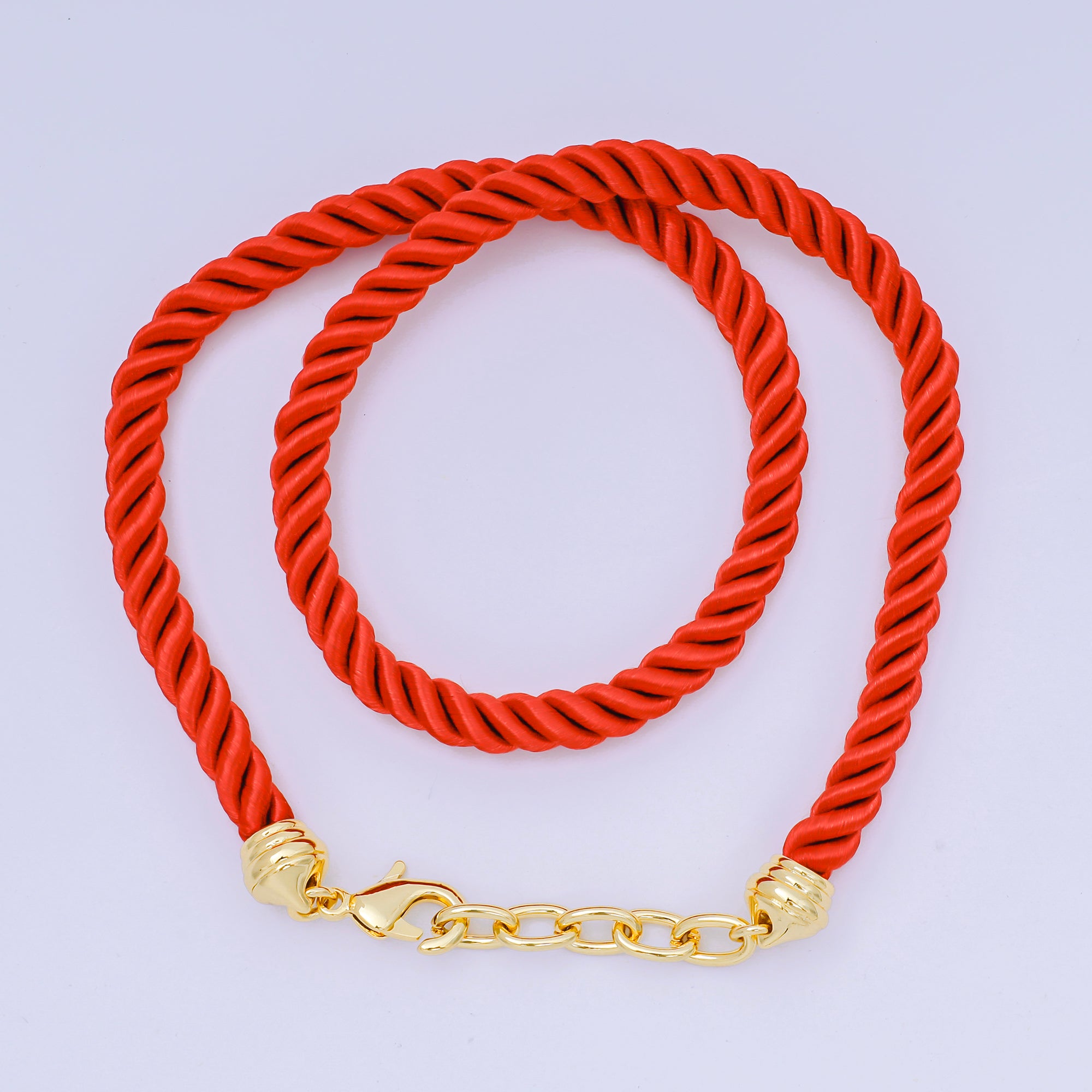 24K Gold Filled Rope Twisted Braided Cord Chain Necklace with Extender in Red & Blue | WA-3363 - WA-3367