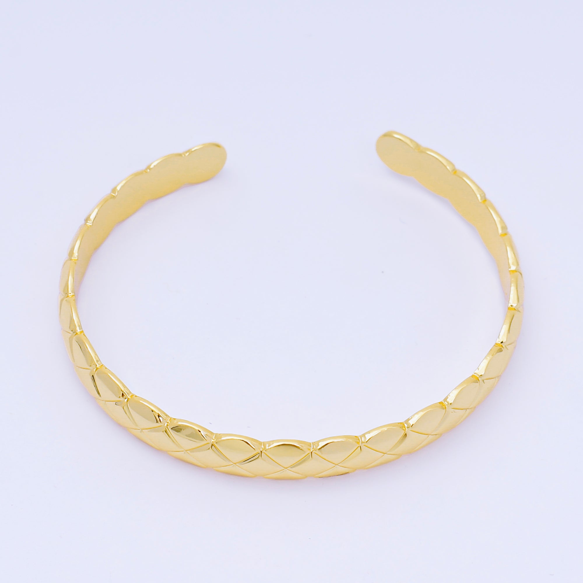 24K Gold Filled Textured Wave Bangle Bracelet | WA-3405