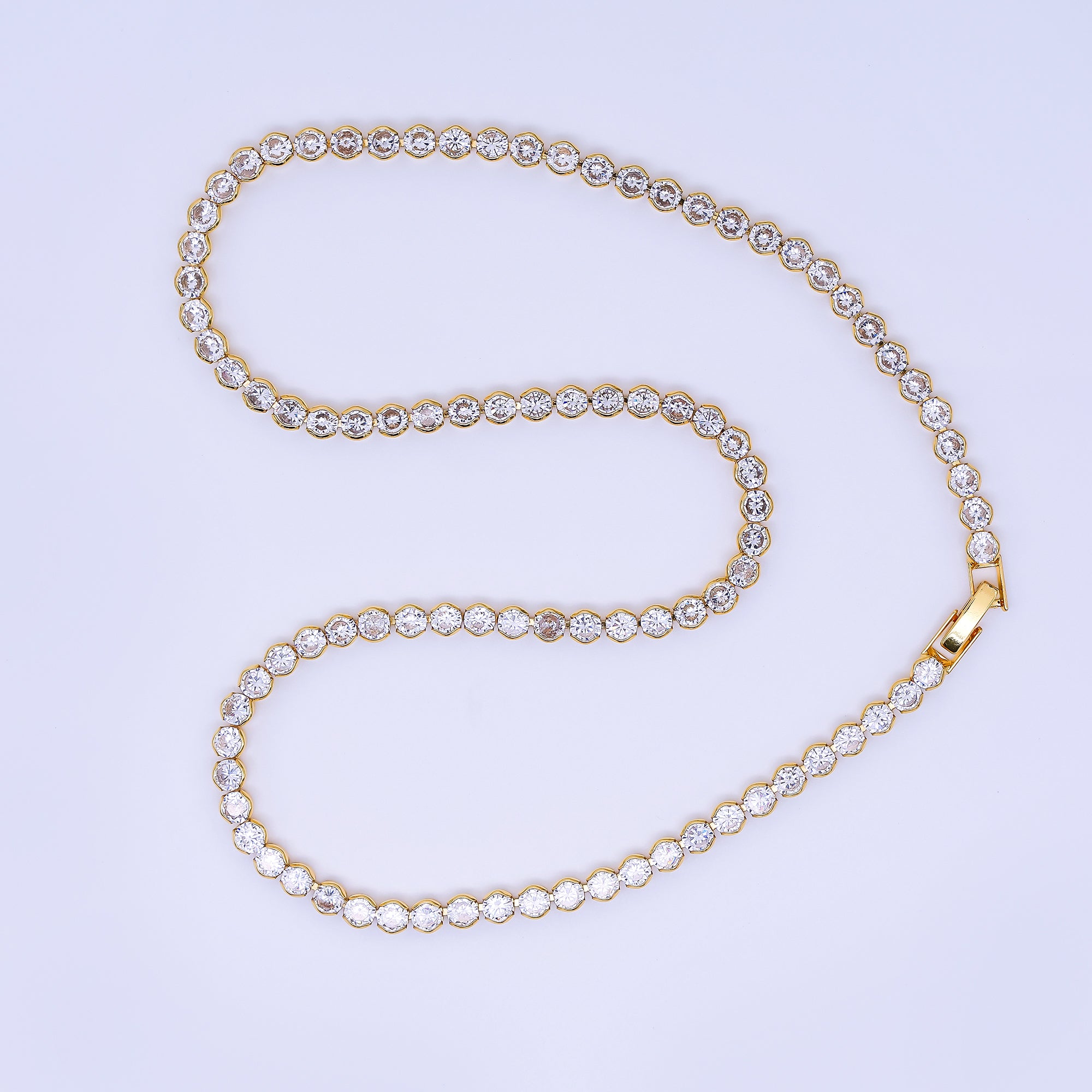 24K Gold Filled Clear Round CZ Box Clasp Tennis Necklace 18.81 Inch | WA-3406