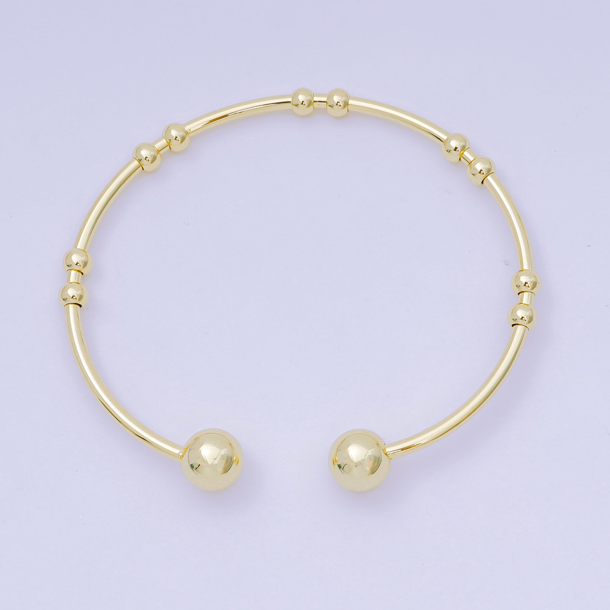 Stainless Steel Double Round Beads Orb Simple Round Cuff Bangle Bracelet | WA-3409