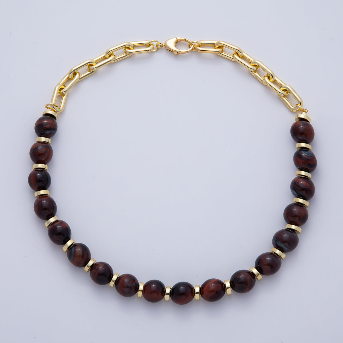 18K Gold Filled 12mm Natural Gemstone Paperclip Half Chain 17 Inch Necklace | WA-3486 ~ WA-3491