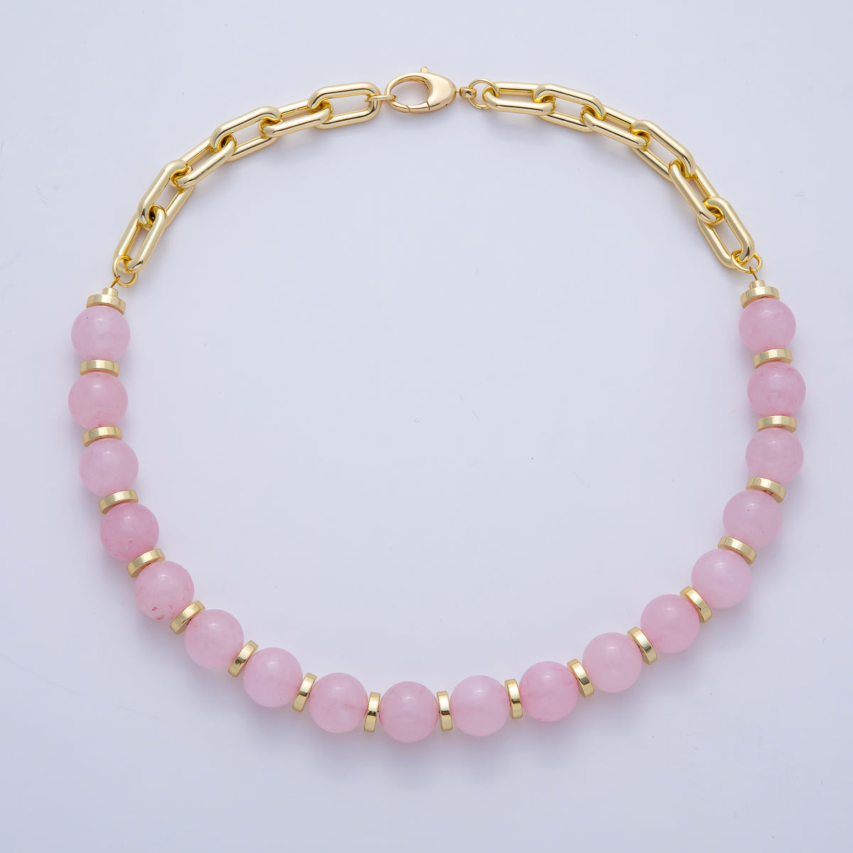 18K Gold Filled 12mm Natural Gemstone Paperclip Half Chain 17 Inch Necklace | WA-3486 ~ WA-3491