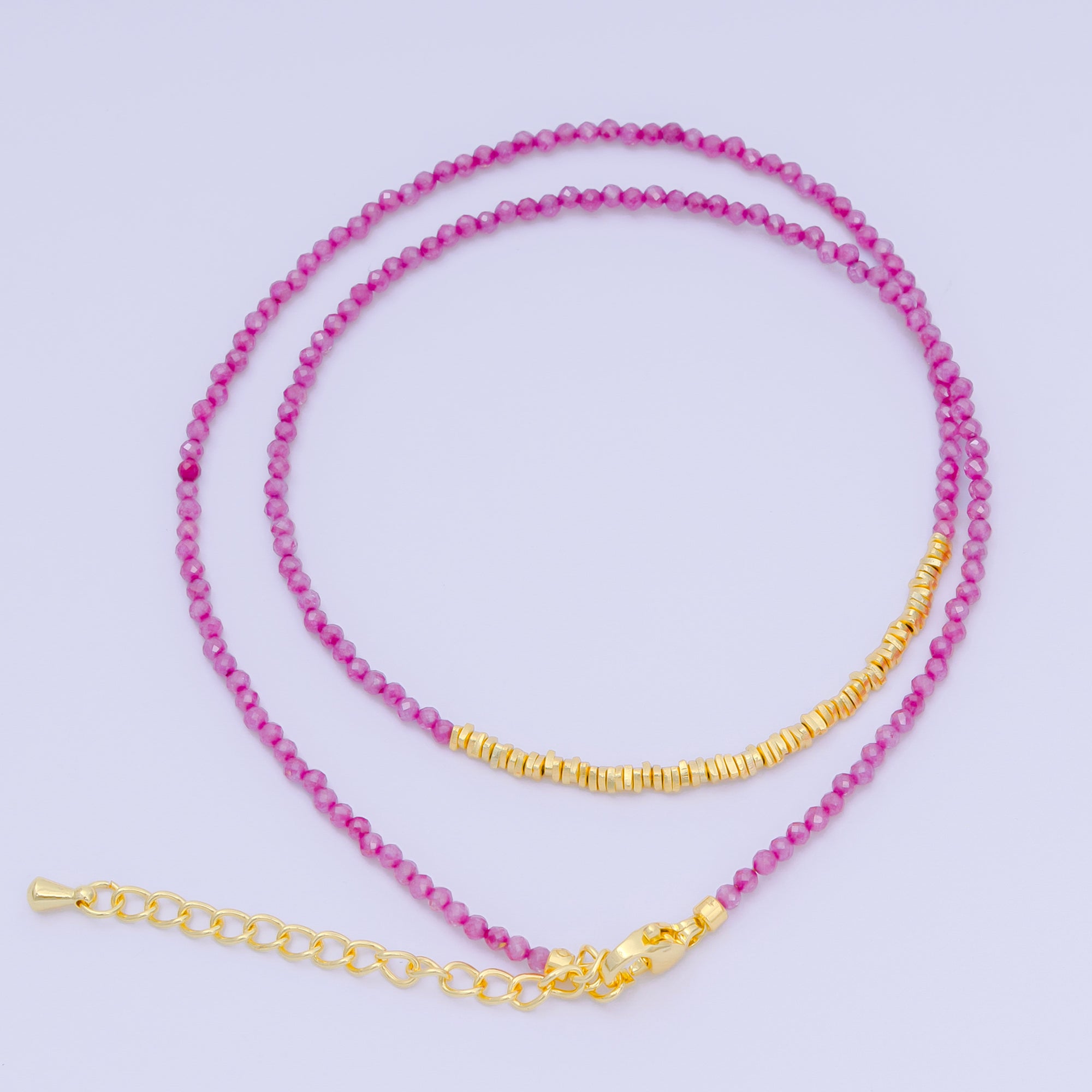 24K Gold Filled Colorful Gemstone Bead Necklace 16.92 Inch with Extender | WA-3626 - WA-3648