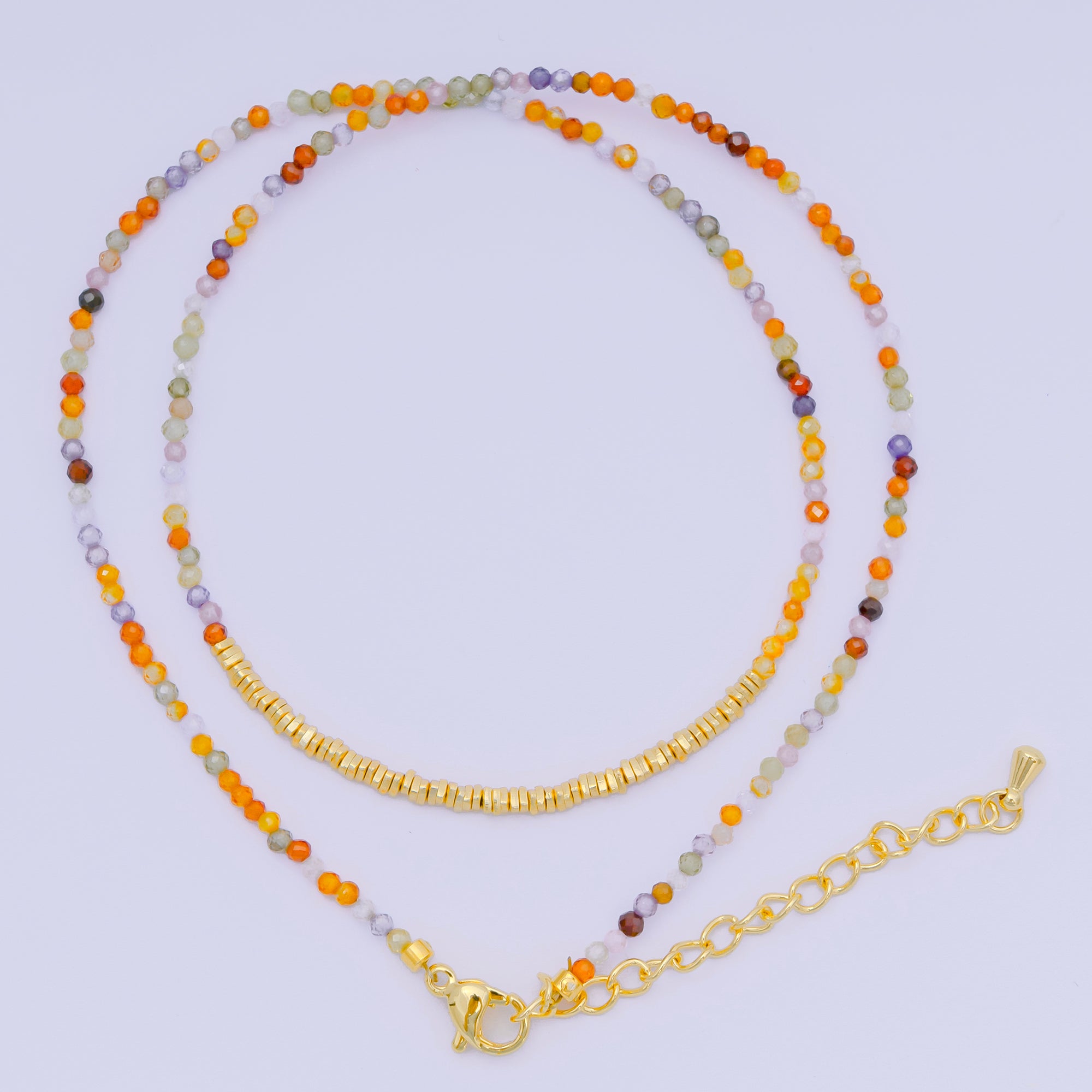 24K Gold Filled Colorful Gemstone Bead Necklace 16.92 Inch with Extender | WA-3626 - WA-3648