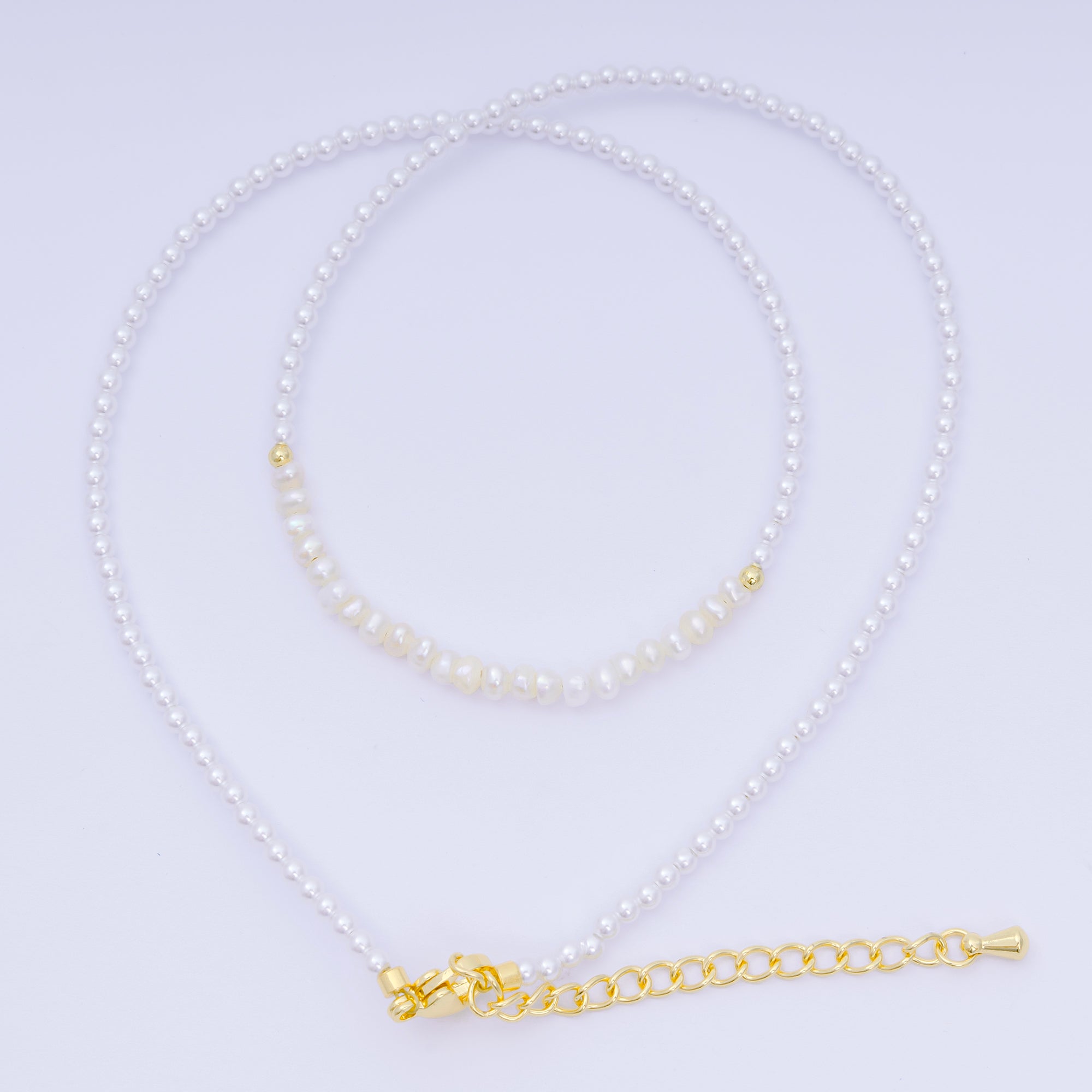 24K Gold Filled Freshwater Pearl Colorful Gemstone Bead Necklace 16.92 Inch with Extender | WA-3649 - WA-3671