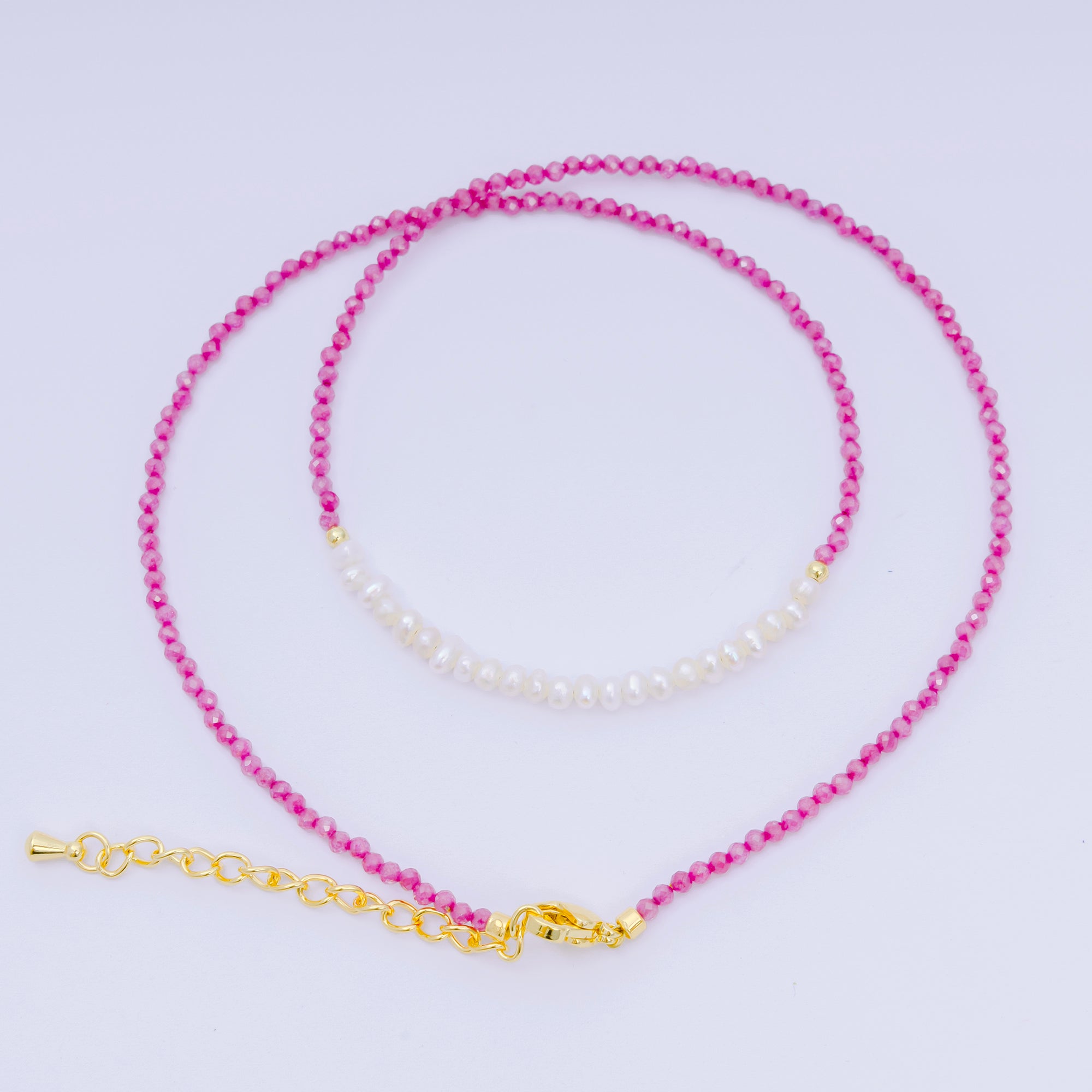 24K Gold Filled Freshwater Pearl Colorful Gemstone Bead Necklace 16.92 Inch with Extender | WA-3649 - WA-3671