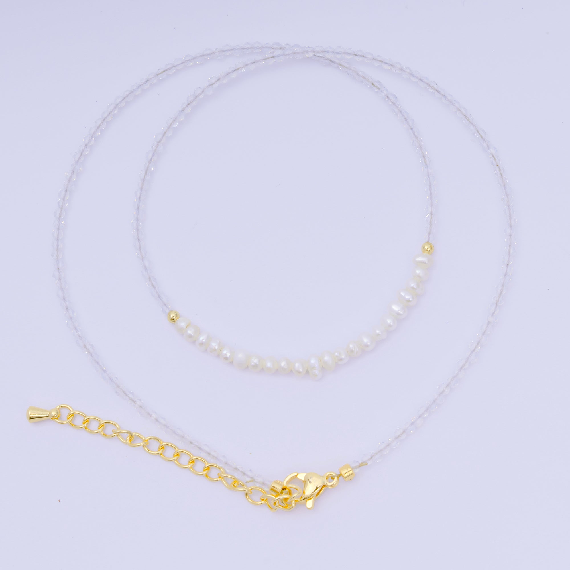 24K Gold Filled Freshwater Pearl Colorful Gemstone Bead Necklace 16.92 Inch with Extender | WA-3649 - WA-3671