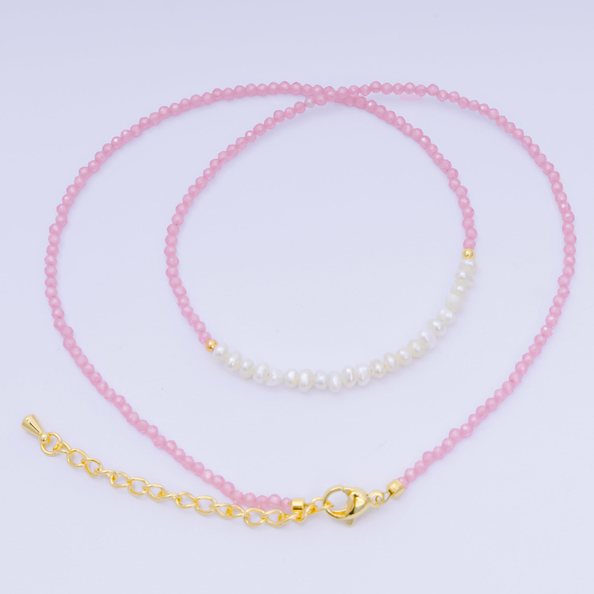 24K Gold Filled Freshwater Pearl Colorful Gemstone Bead Necklace 16.92 Inch with Extender | WA-3649 - WA-3671
