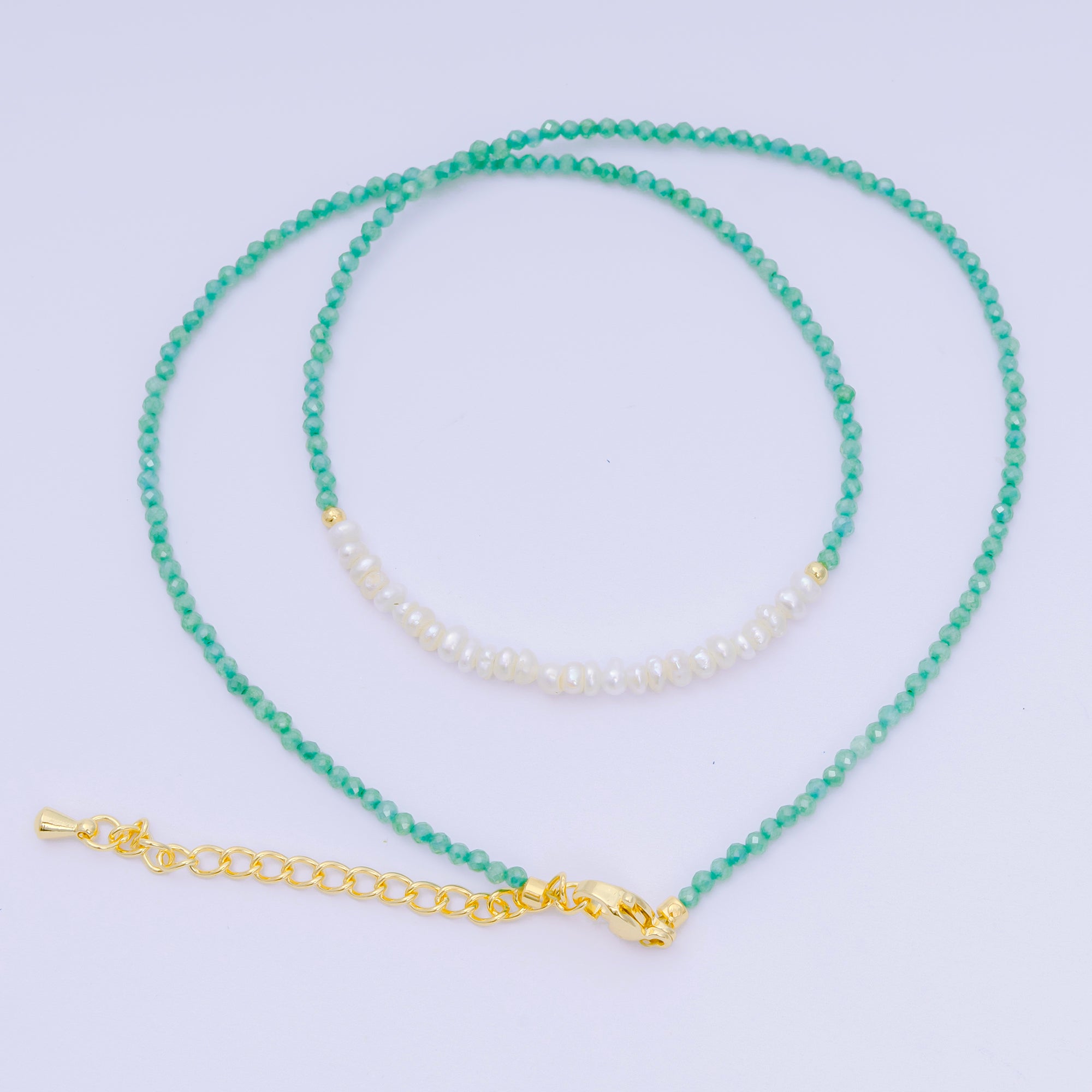 24K Gold Filled Freshwater Pearl Colorful Gemstone Bead Necklace 16.92 Inch with Extender | WA-3649 - WA-3671