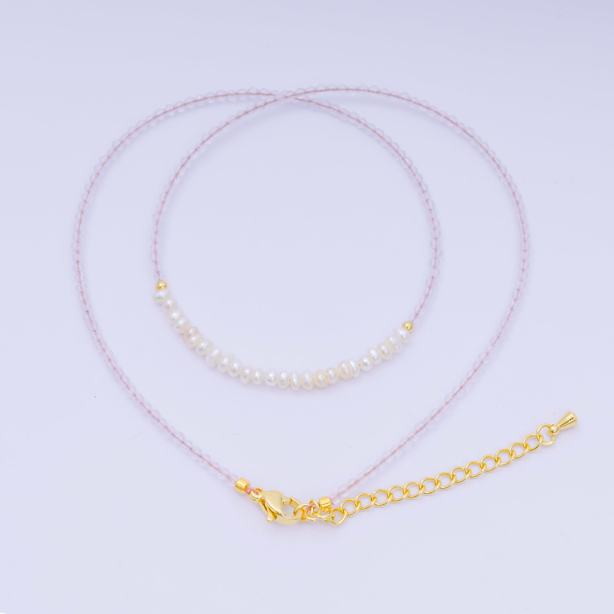 24K Gold Filled Freshwater Pearl Colorful Gemstone Bead Necklace 16.92 Inch with Extender | WA-3649 - WA-3671