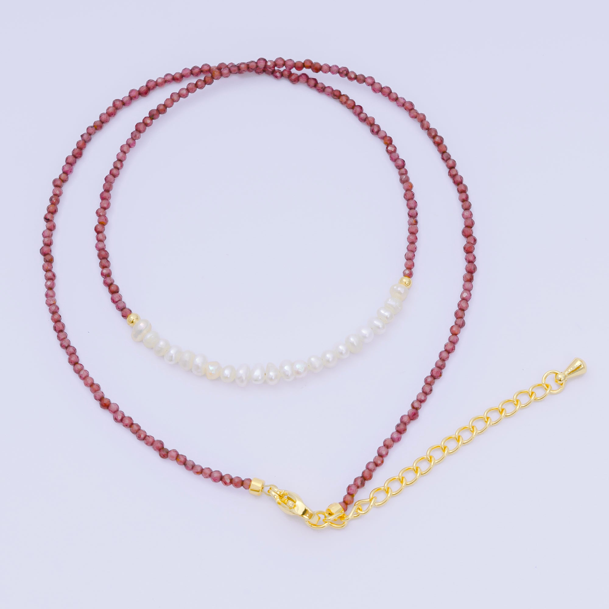 24K Gold Filled Freshwater Pearl Colorful Gemstone Bead Necklace 16.92 Inch with Extender | WA-3649 - WA-3671