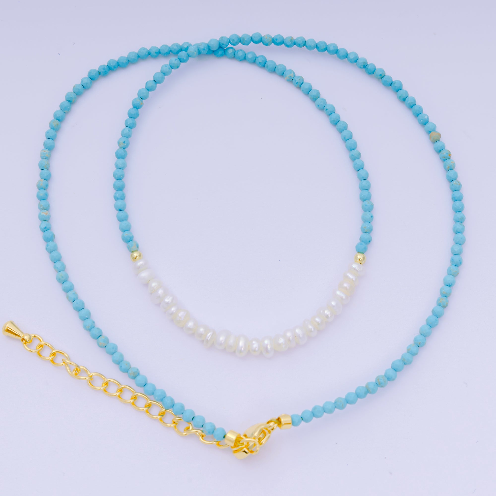 24K Gold Filled Freshwater Pearl Colorful Gemstone Bead Necklace 16.92 Inch with Extender | WA-3649 - WA-3671