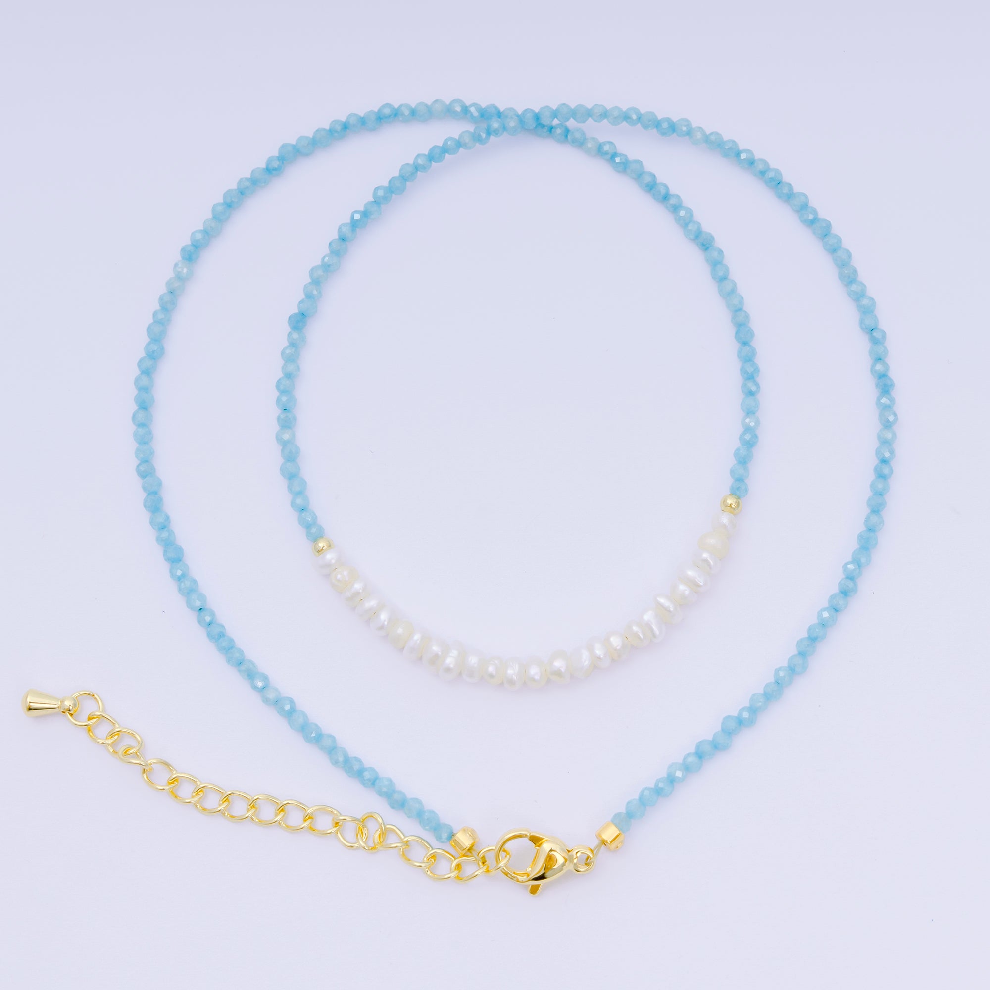 24K Gold Filled Freshwater Pearl Colorful Gemstone Bead Necklace 16.92 Inch with Extender | WA-3649 - WA-3671