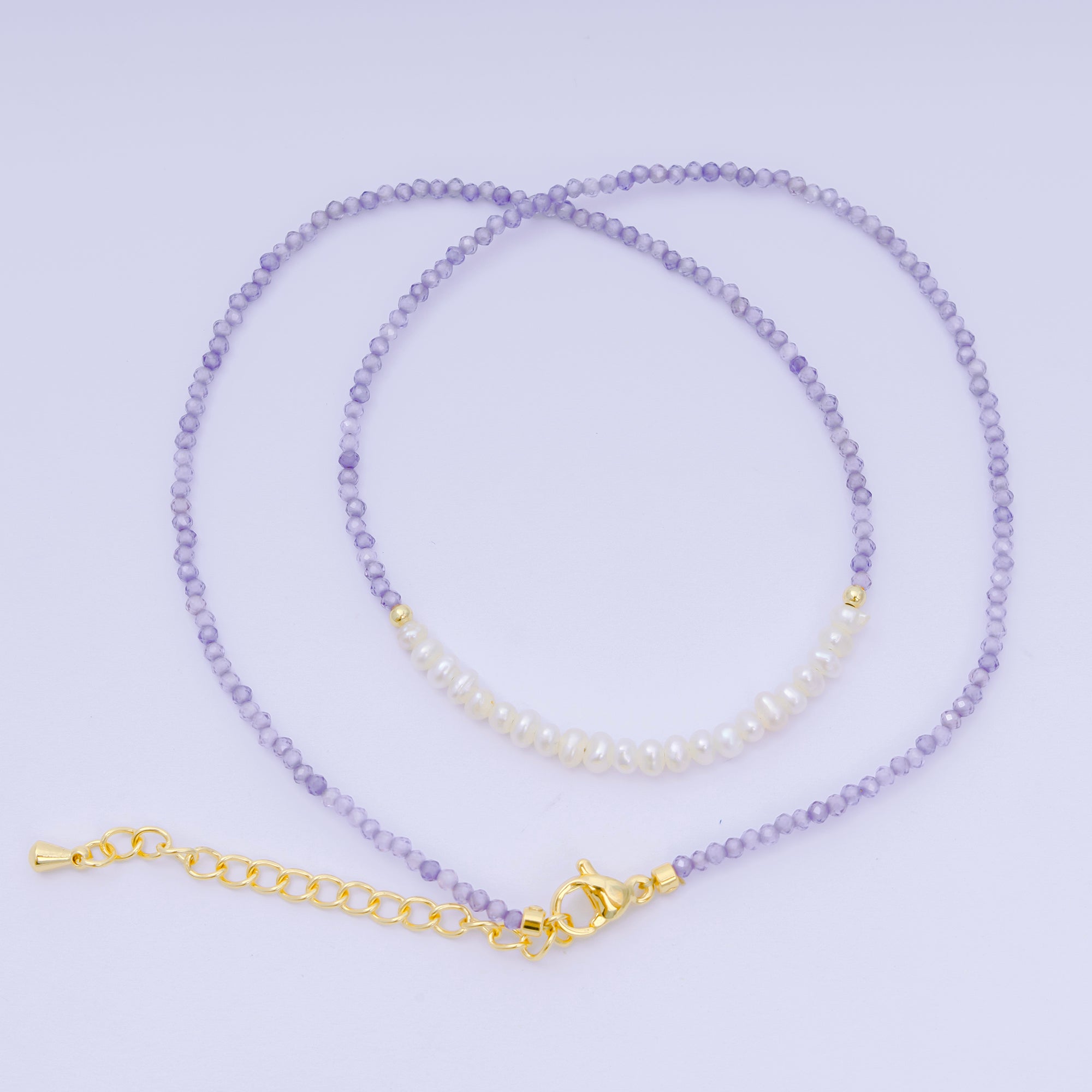 24K Gold Filled Freshwater Pearl Colorful Gemstone Bead Necklace 16.92 Inch with Extender | WA-3649 - WA-3671