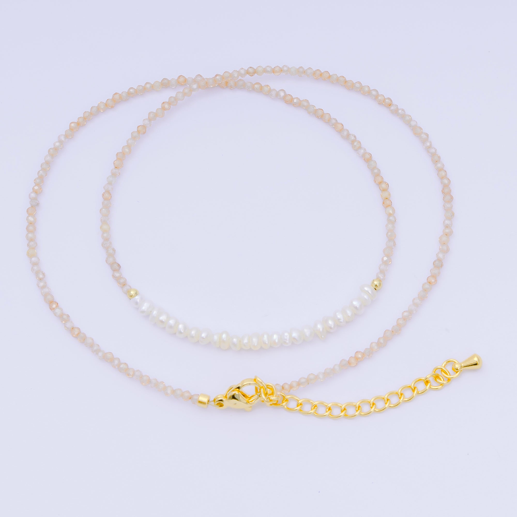 24K Gold Filled Freshwater Pearl Colorful Gemstone Bead Necklace 16.92 Inch with Extender | WA-3649 - WA-3671