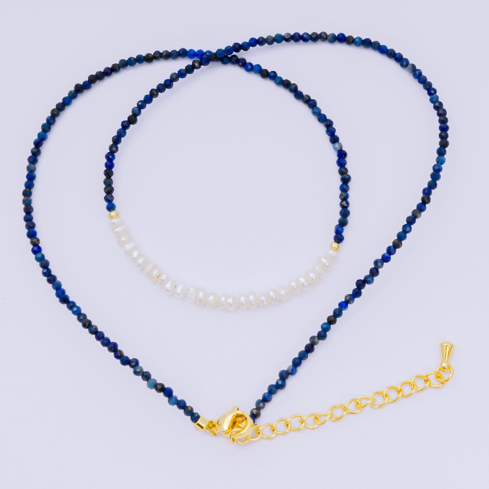 24K Gold Filled Freshwater Pearl Colorful Gemstone Bead Necklace 16.92 Inch with Extender | WA-3649 - WA-3671