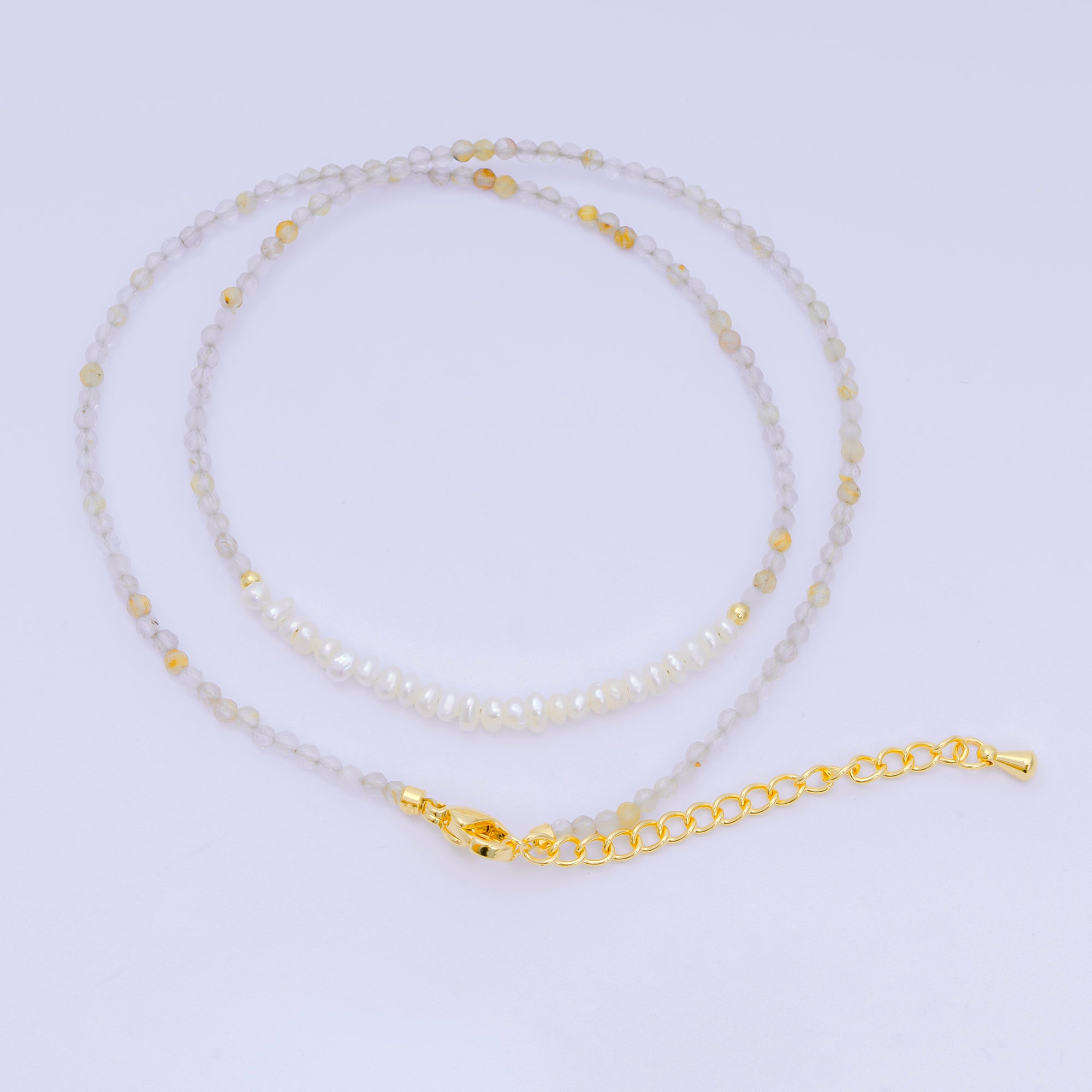 24K Gold Filled Freshwater Pearl Colorful Gemstone Bead Necklace 16.92 Inch with Extender | WA-3649 - WA-3671