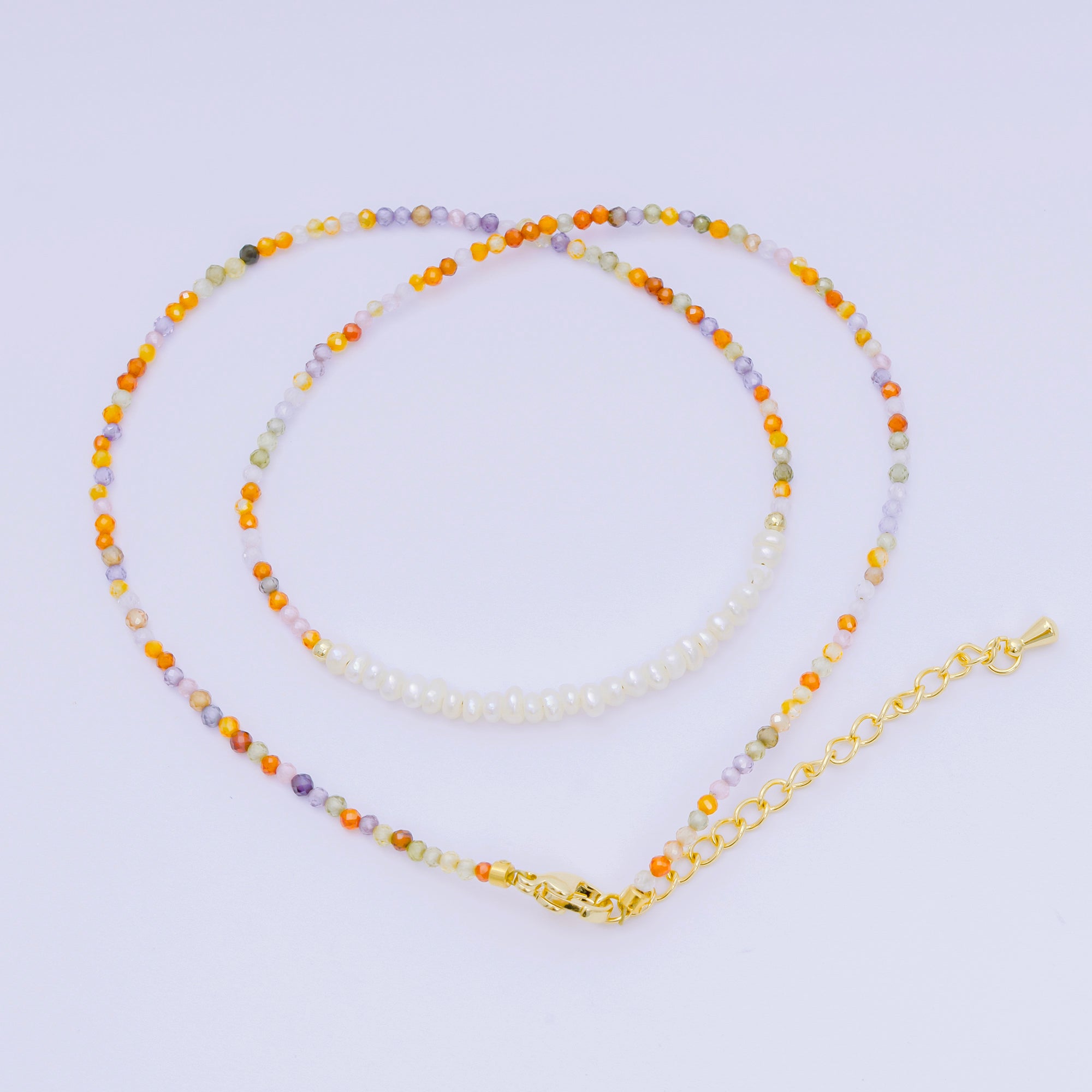 24K Gold Filled Freshwater Pearl Colorful Gemstone Bead Necklace 16.92 Inch with Extender | WA-3649 - WA-3671