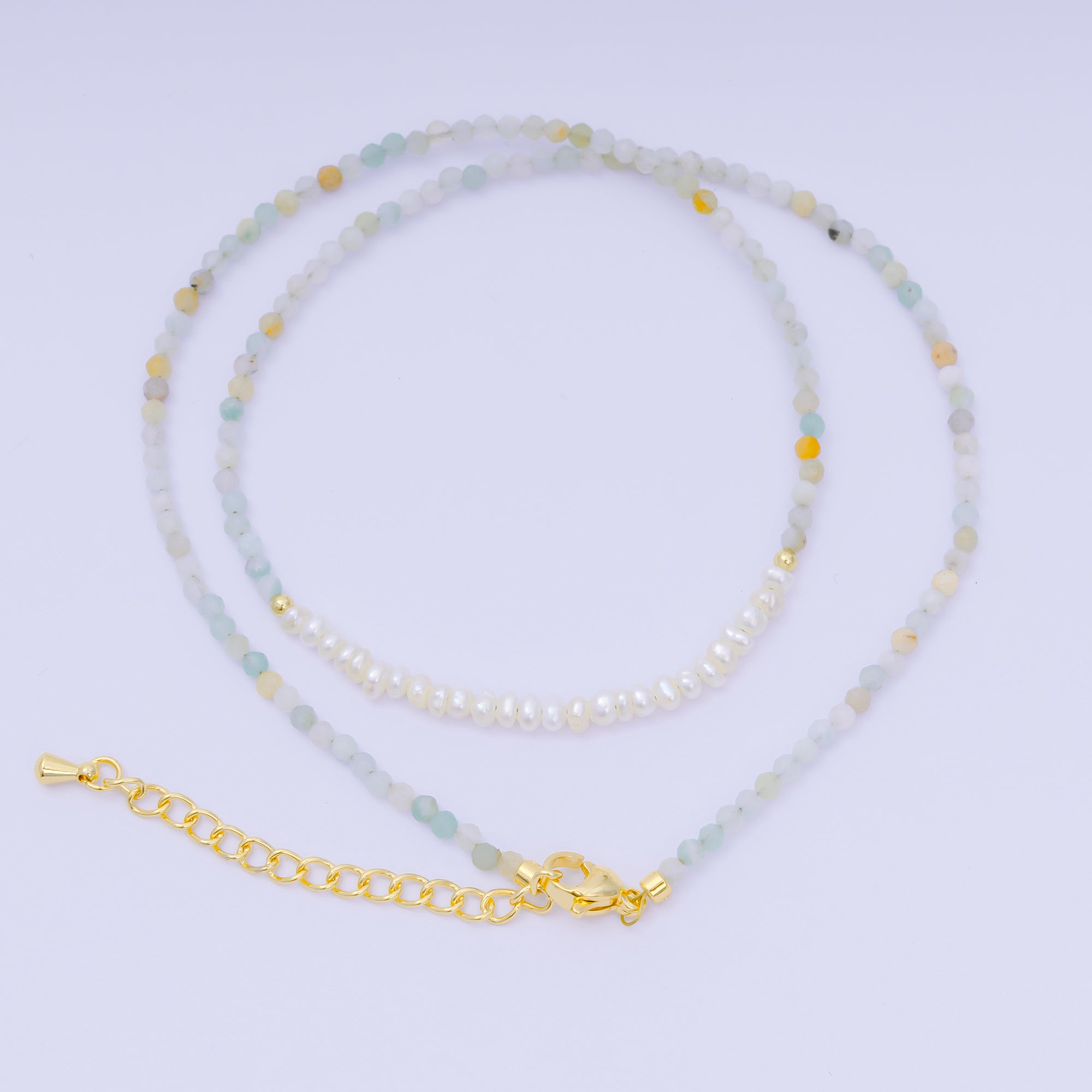 24K Gold Filled Freshwater Pearl Colorful Gemstone Bead Necklace 16.92 Inch with Extender | WA-3649 - WA-3671
