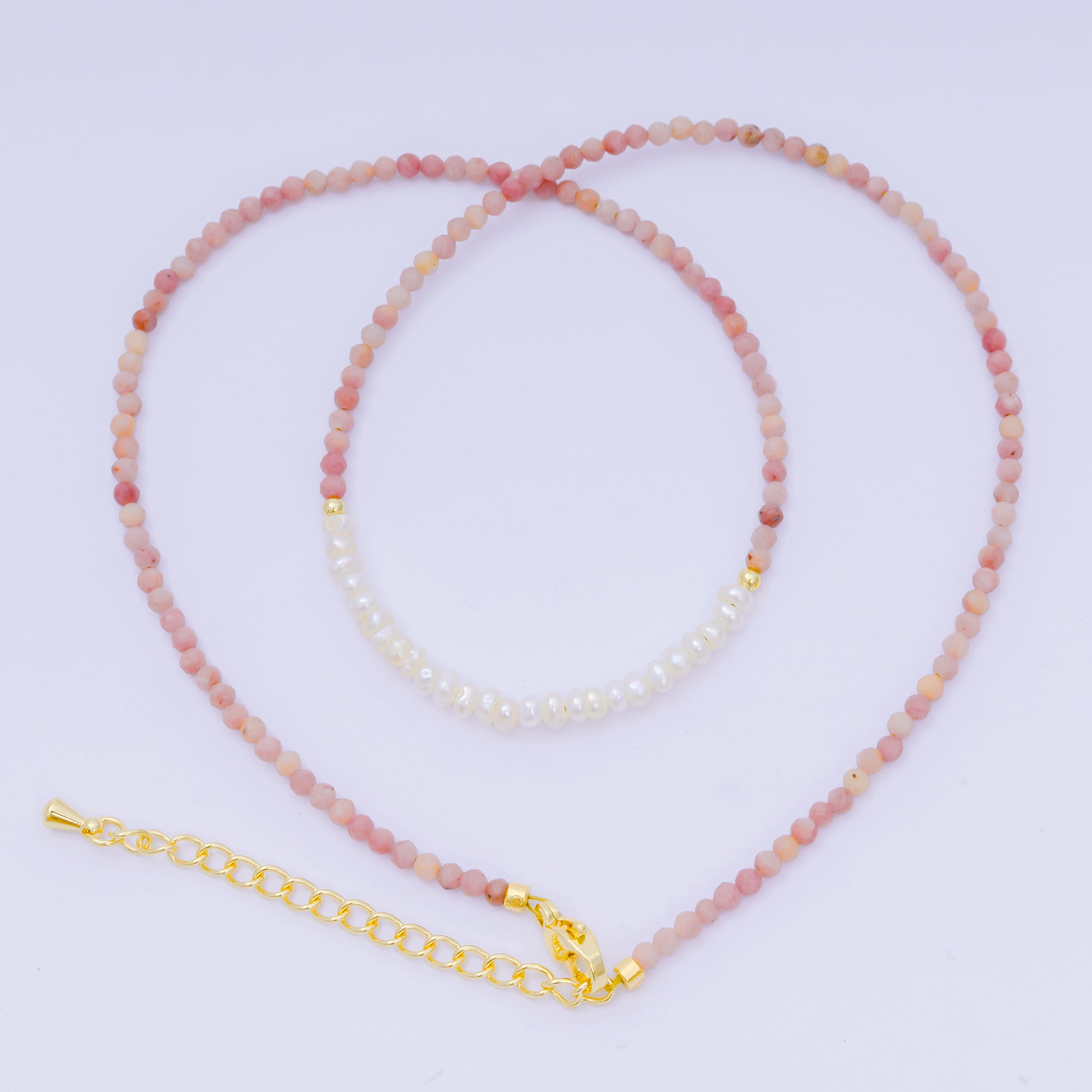 24K Gold Filled Freshwater Pearl Colorful Gemstone Bead Necklace 16.92 Inch with Extender | WA-3649 - WA-3671