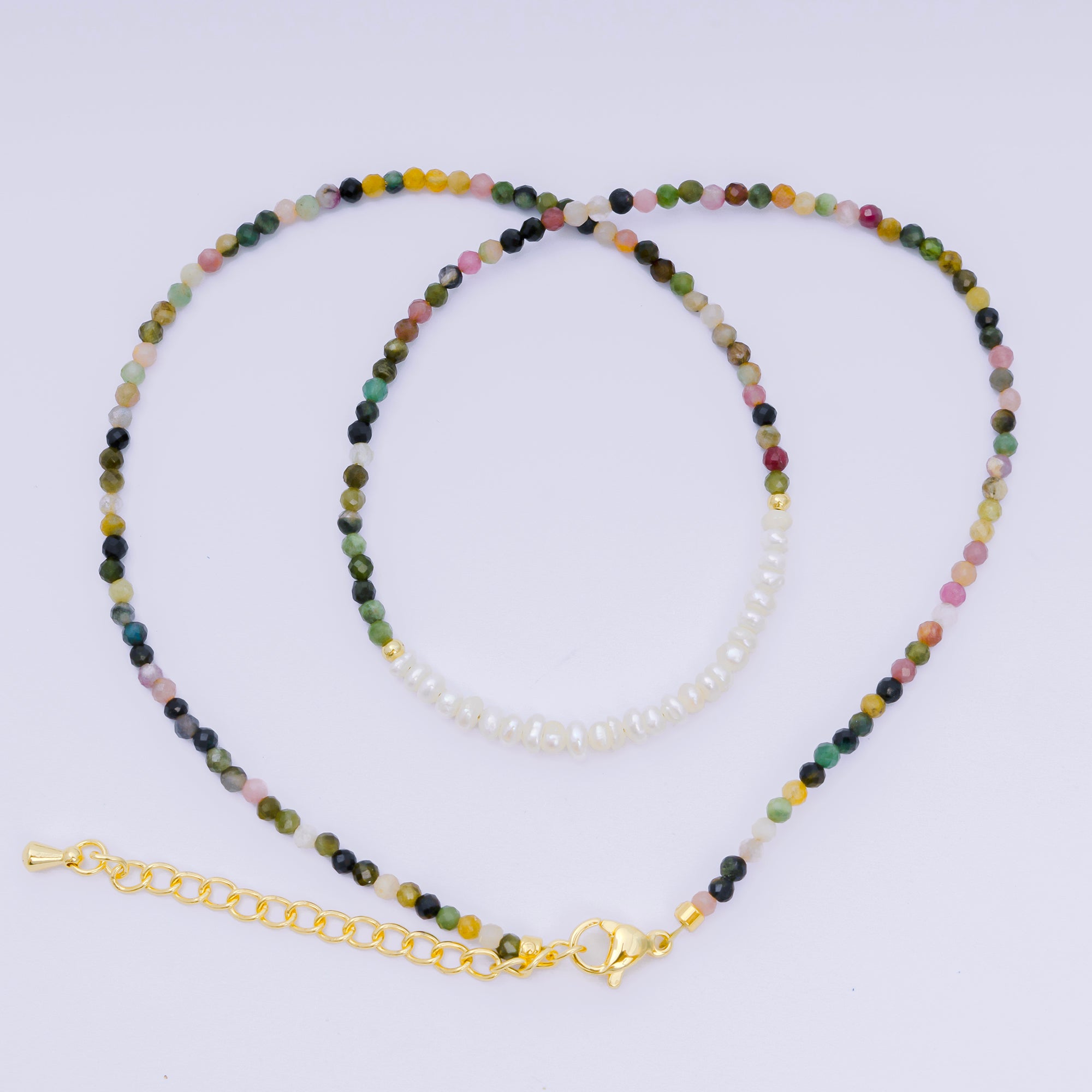 24K Gold Filled Freshwater Pearl Colorful Gemstone Bead Necklace 16.92 Inch with Extender | WA-3649 - WA-3671