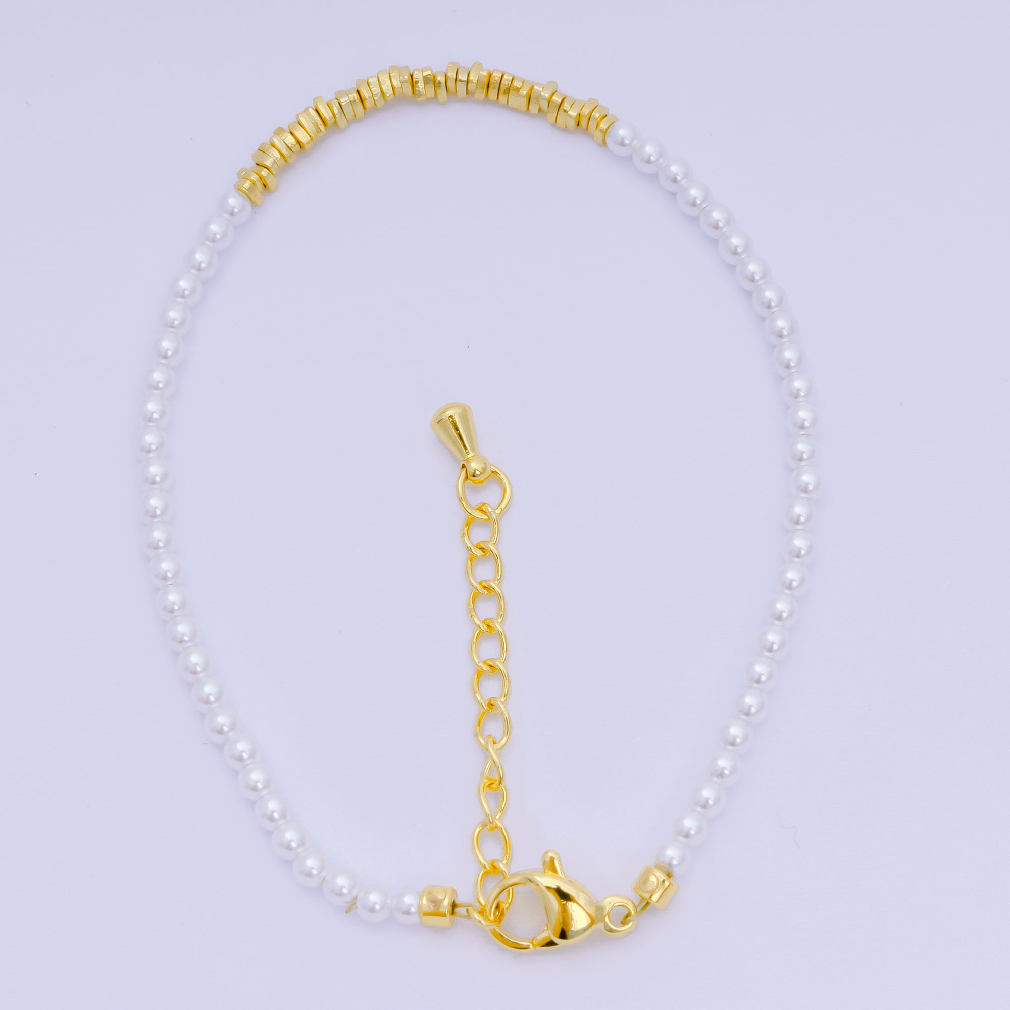24K Gold Filled Colorful Gemstone Bead Bracelet in White, Fuchsia, & Pink | WA-3672 - WA-3694