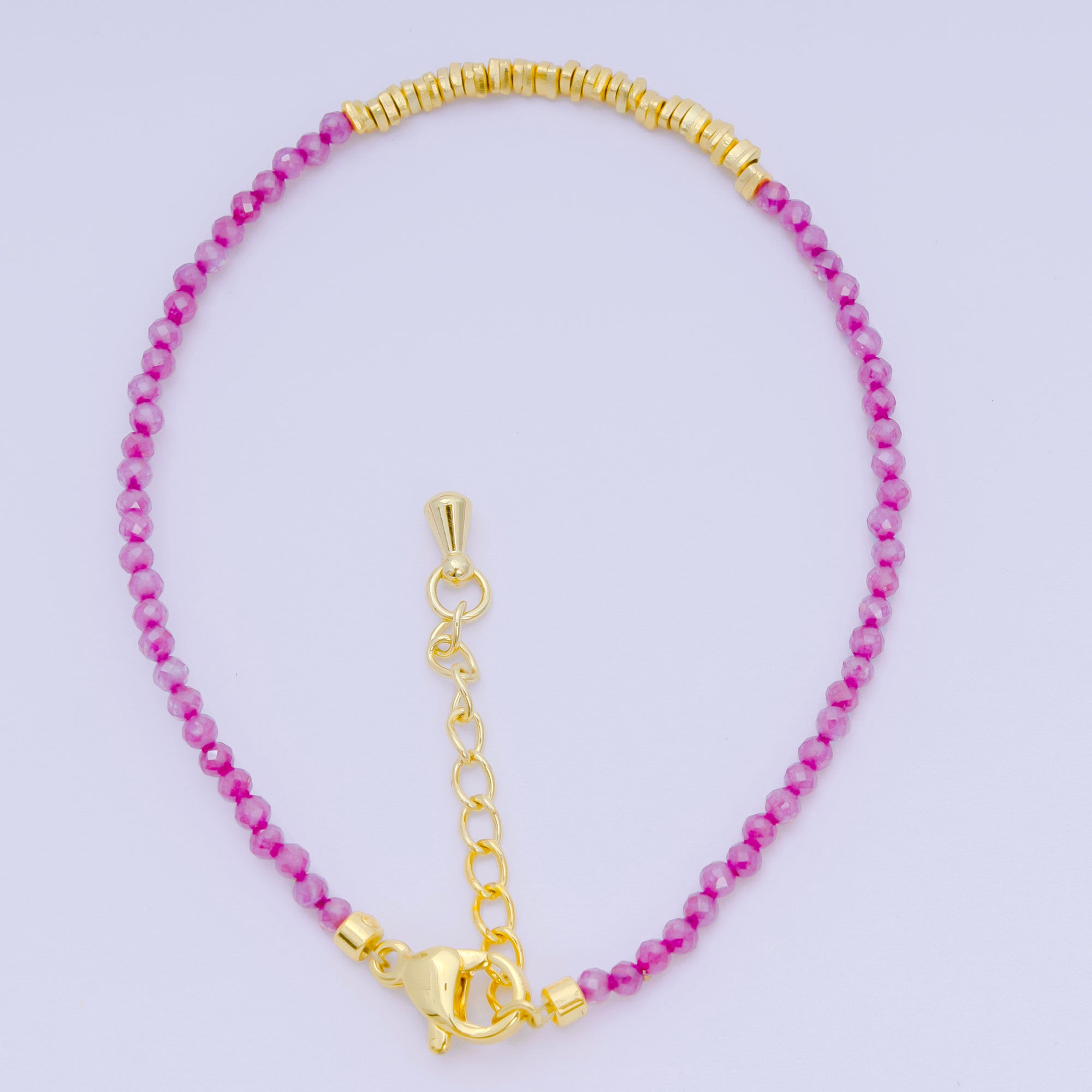 24K Gold Filled Colorful Gemstone Bead Bracelet in White, Fuchsia, & Pink | WA-3672 - WA-3694