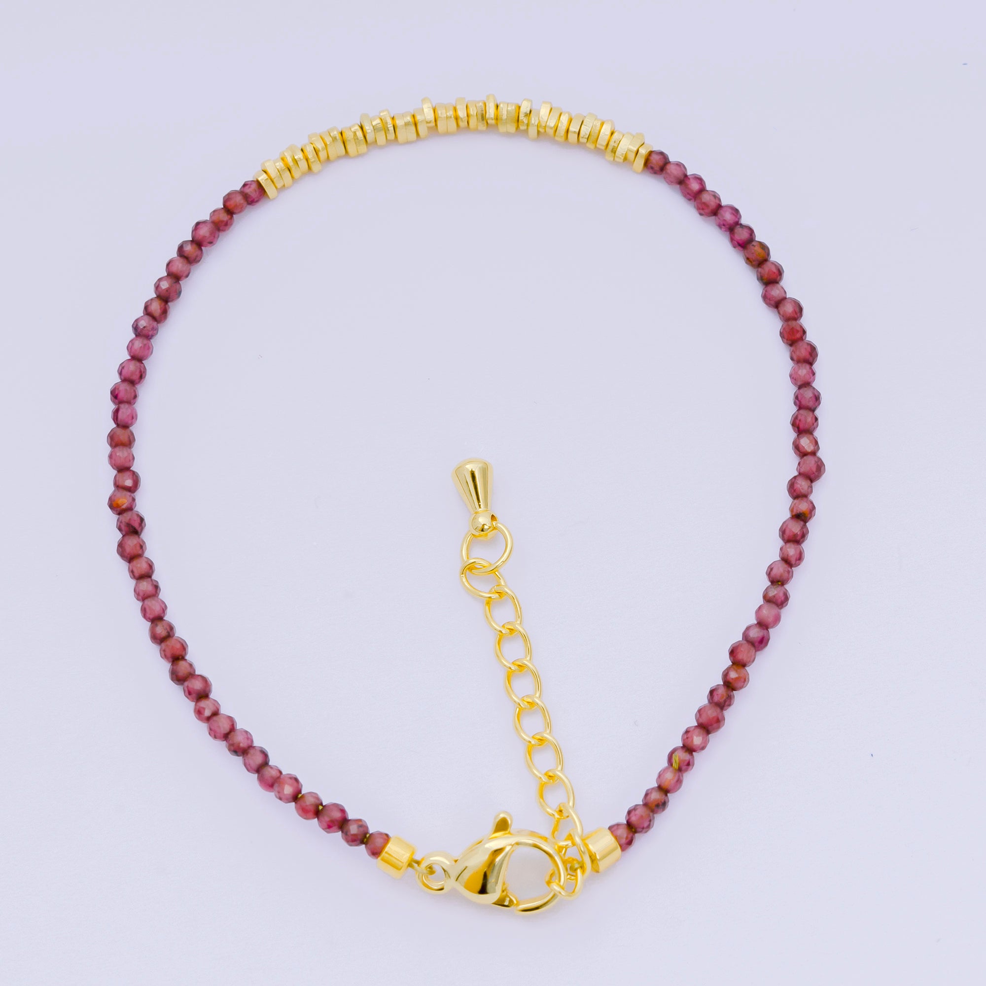 24K Gold Filled Colorful Gemstone Bead Bracelet in White, Fuchsia, & Pink | WA-3672 - WA-3694