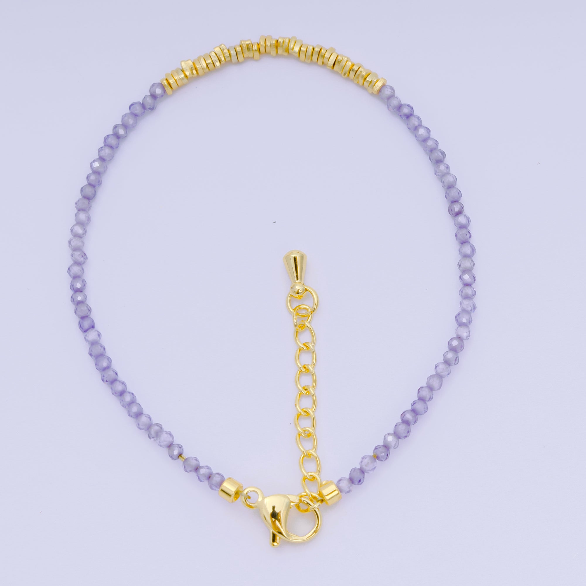 24K Gold Filled Colorful Gemstone Bead Bracelet in White, Fuchsia, & Pink | WA-3672 - WA-3694