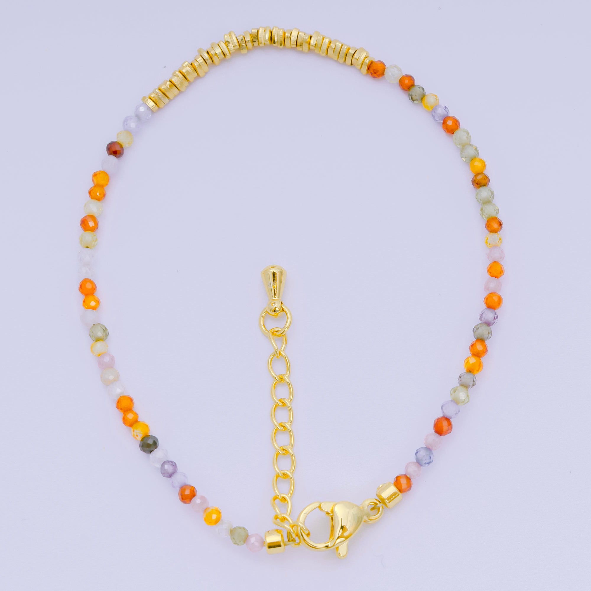 24K Gold Filled Colorful Gemstone Bead Bracelet in White, Fuchsia, & Pink | WA-3672 - WA-3694