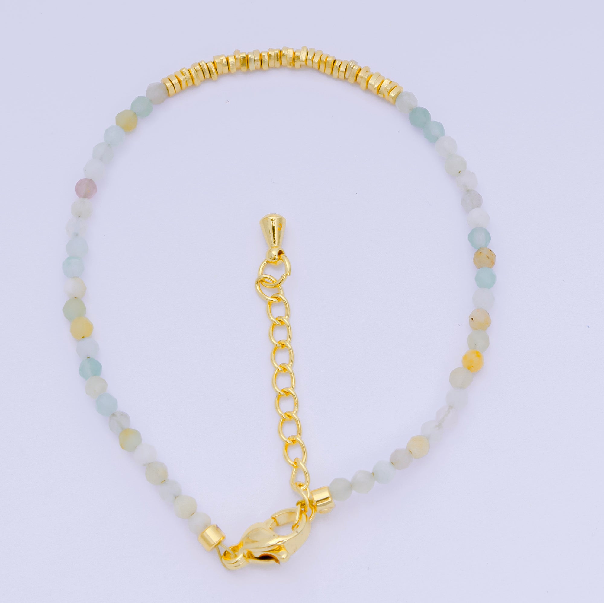 24K Gold Filled Colorful Gemstone Bead Bracelet in White, Fuchsia, & Pink | WA-3672 - WA-3694