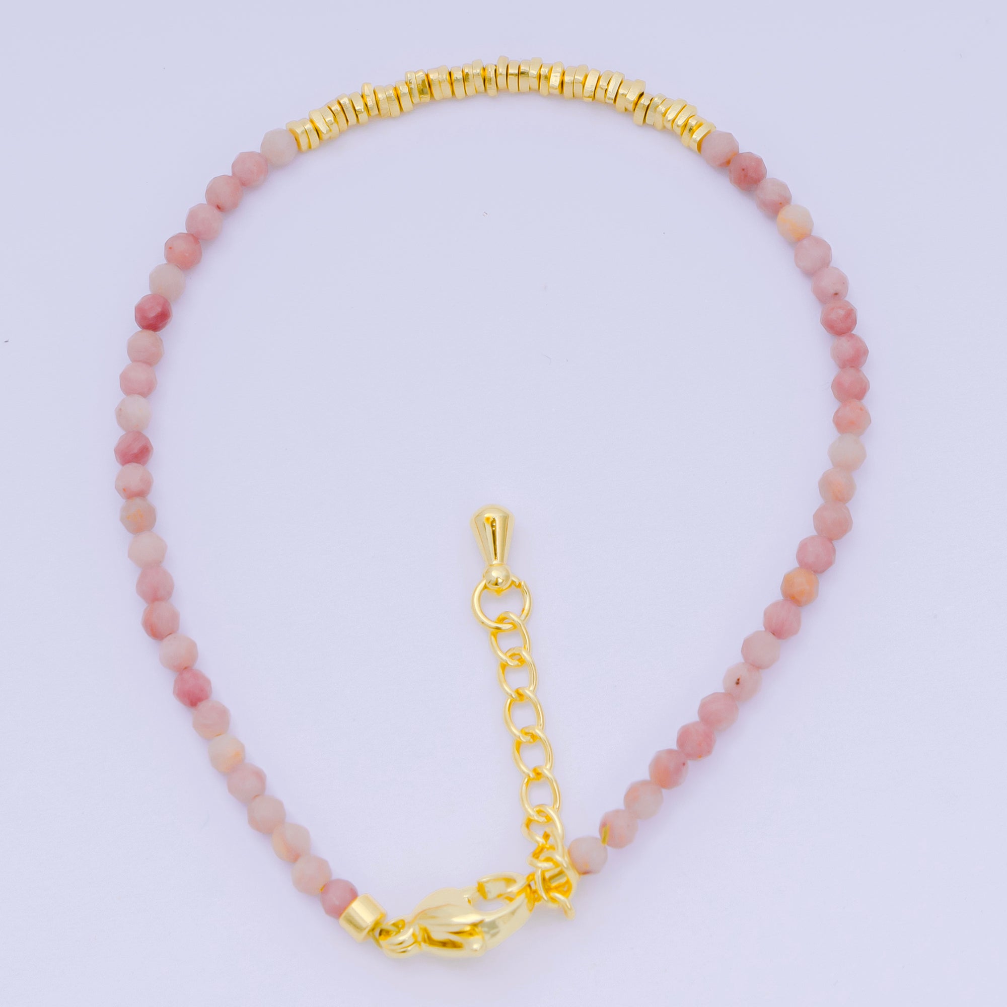 24K Gold Filled Colorful Gemstone Bead Bracelet in White, Fuchsia, & Pink | WA-3672 - WA-3694