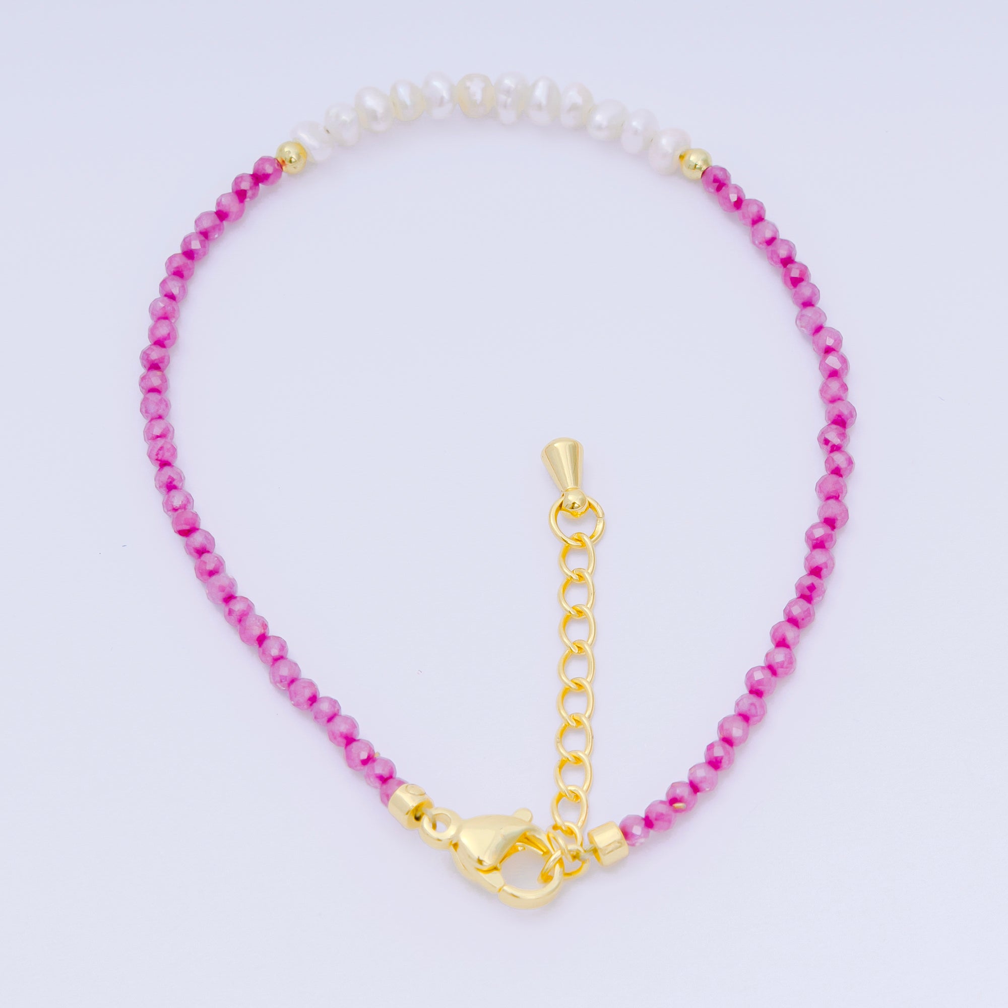 24K Gold Filled Freshwater Pearl Colorful Gemstone Bead Bracelet in White, Fuchsia, & Pink | WA-3695 - WA-3717