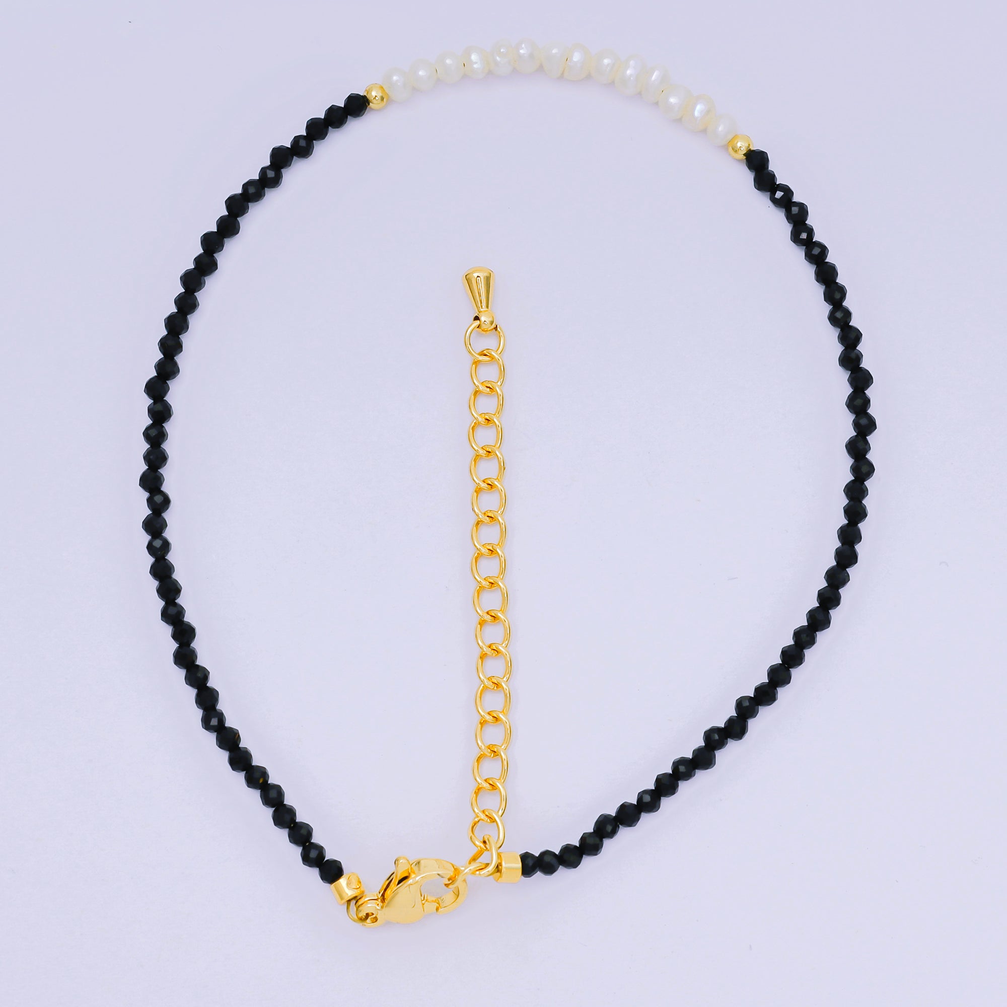 24K Gold Filled Shell Pearl Multifaceted Natural Gemstone Bead 8.66 Inch Bracelet Anklet w. Extender | WA-03718 ~ WA-03740