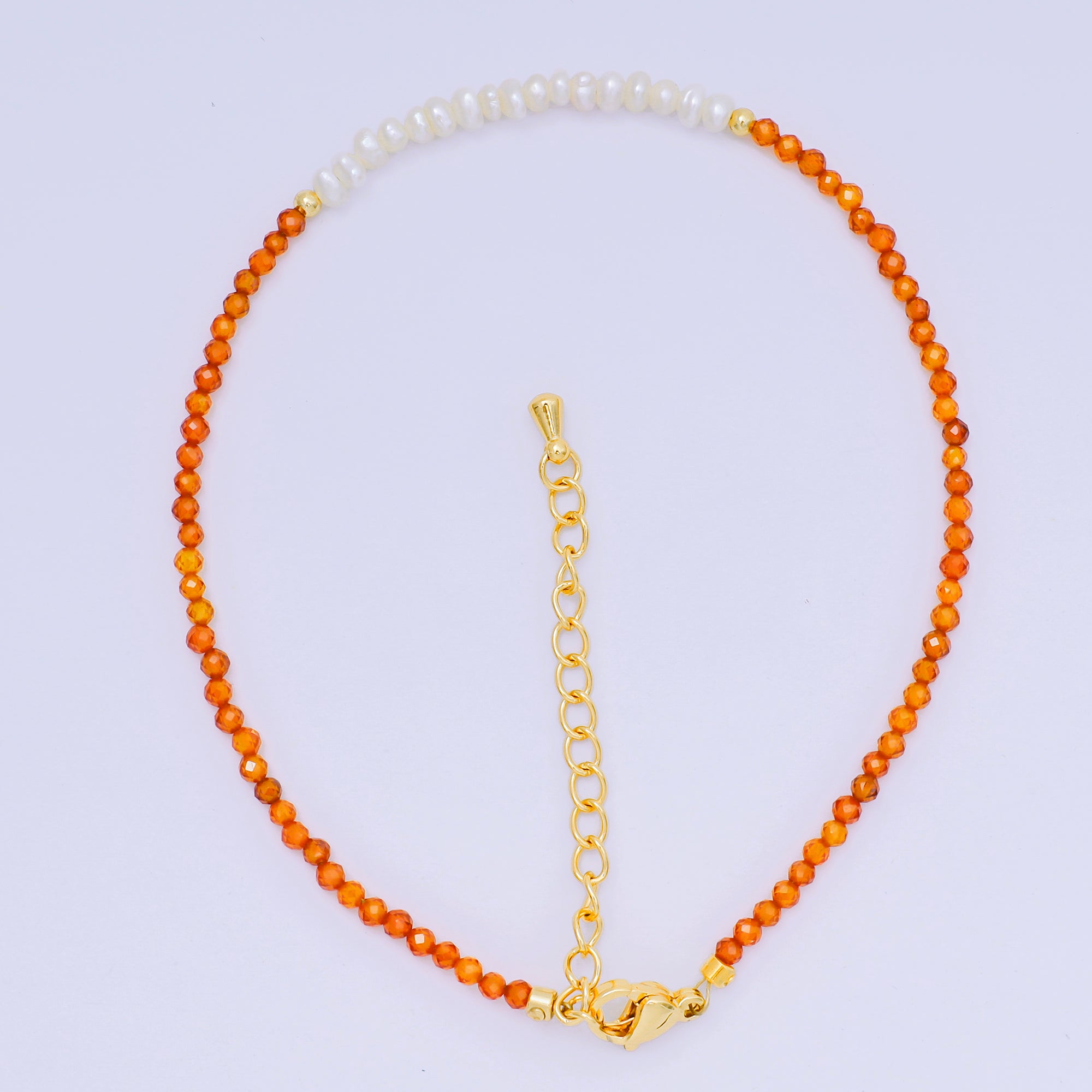 24K Gold Filled Shell Pearl Multifaceted Natural Gemstone Bead 8.66 Inch Bracelet Anklet w. Extender | WA-03718 ~ WA-03740