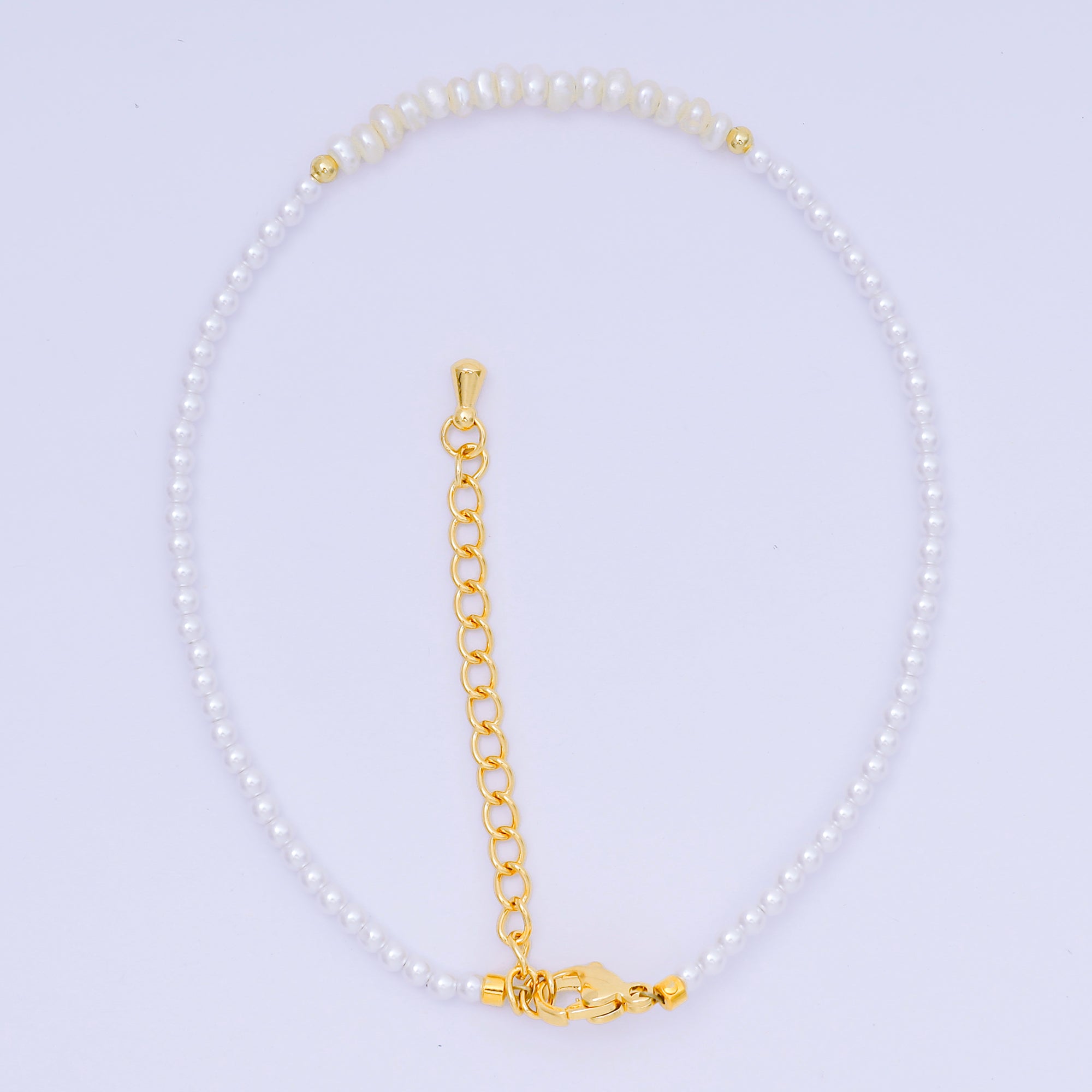24K Gold Filled Shell Pearl Multifaceted Natural Gemstone Bead 8.66 Inch Bracelet Anklet w. Extender | WA-03718 ~ WA-03740