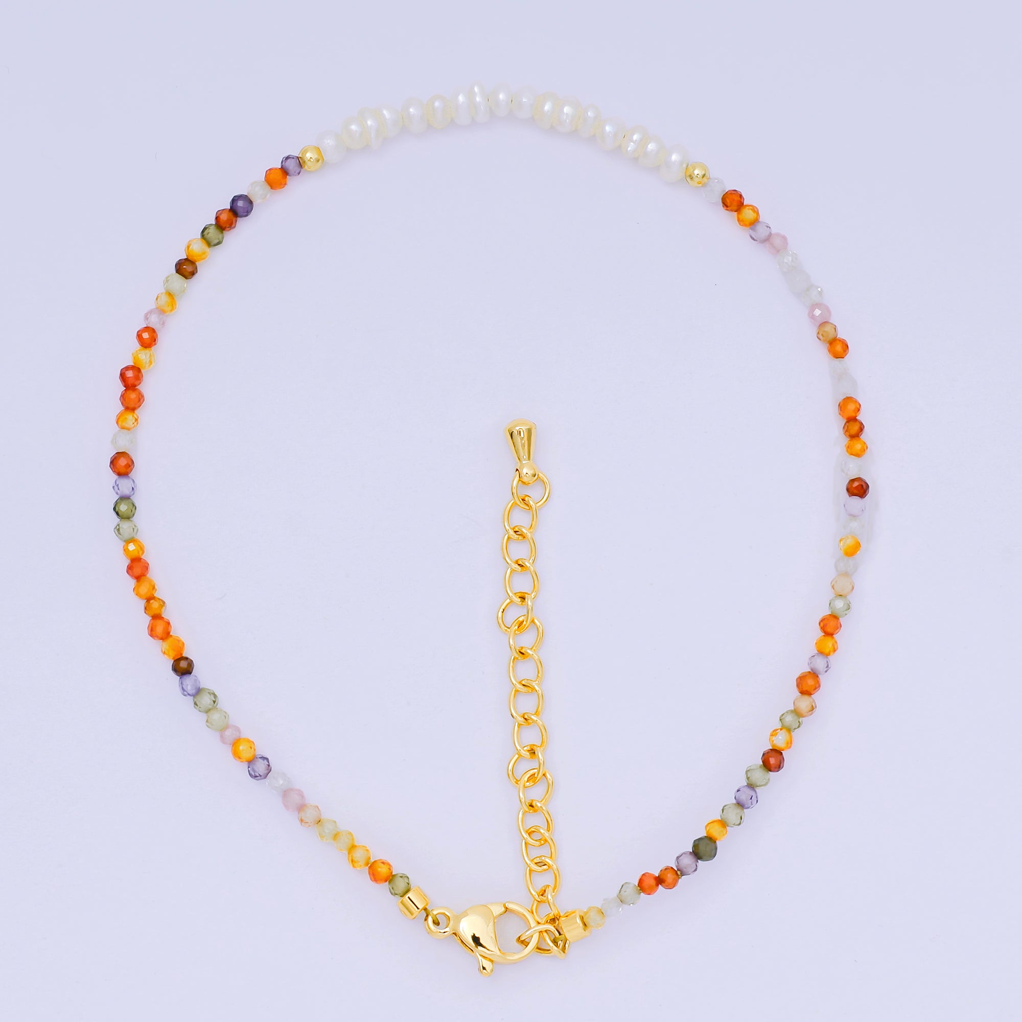 24K Gold Filled Shell Pearl Multifaceted Natural Gemstone Bead 8.66 Inch Bracelet Anklet w. Extender | WA-03718 ~ WA-03740