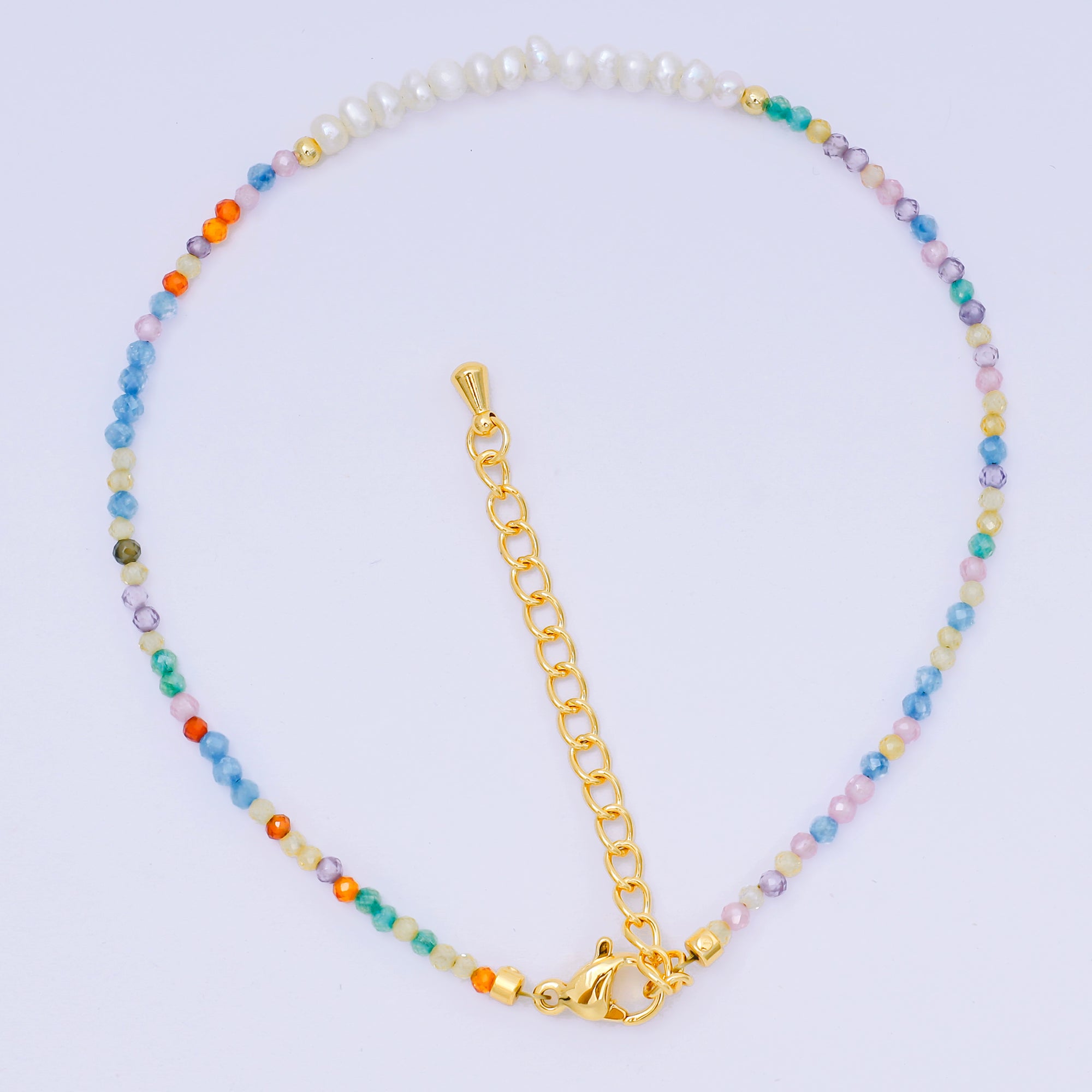 24K Gold Filled Shell Pearl Multifaceted Natural Gemstone Bead 8.66 Inch Bracelet Anklet w. Extender | WA-03718 ~ WA-03740