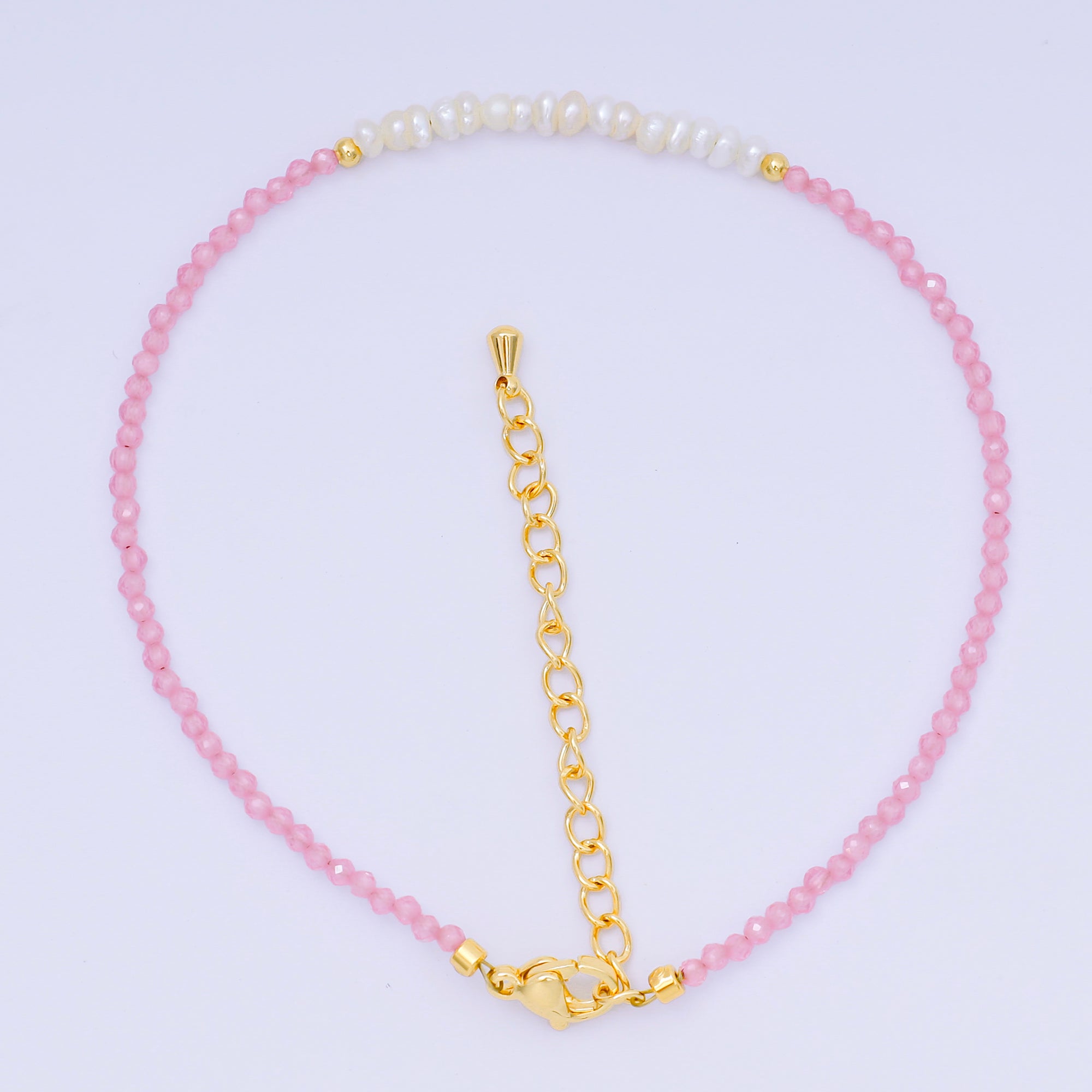 24K Gold Filled Shell Pearl Multifaceted Natural Gemstone Bead 8.66 Inch Bracelet Anklet w. Extender | WA-03718 ~ WA-03740