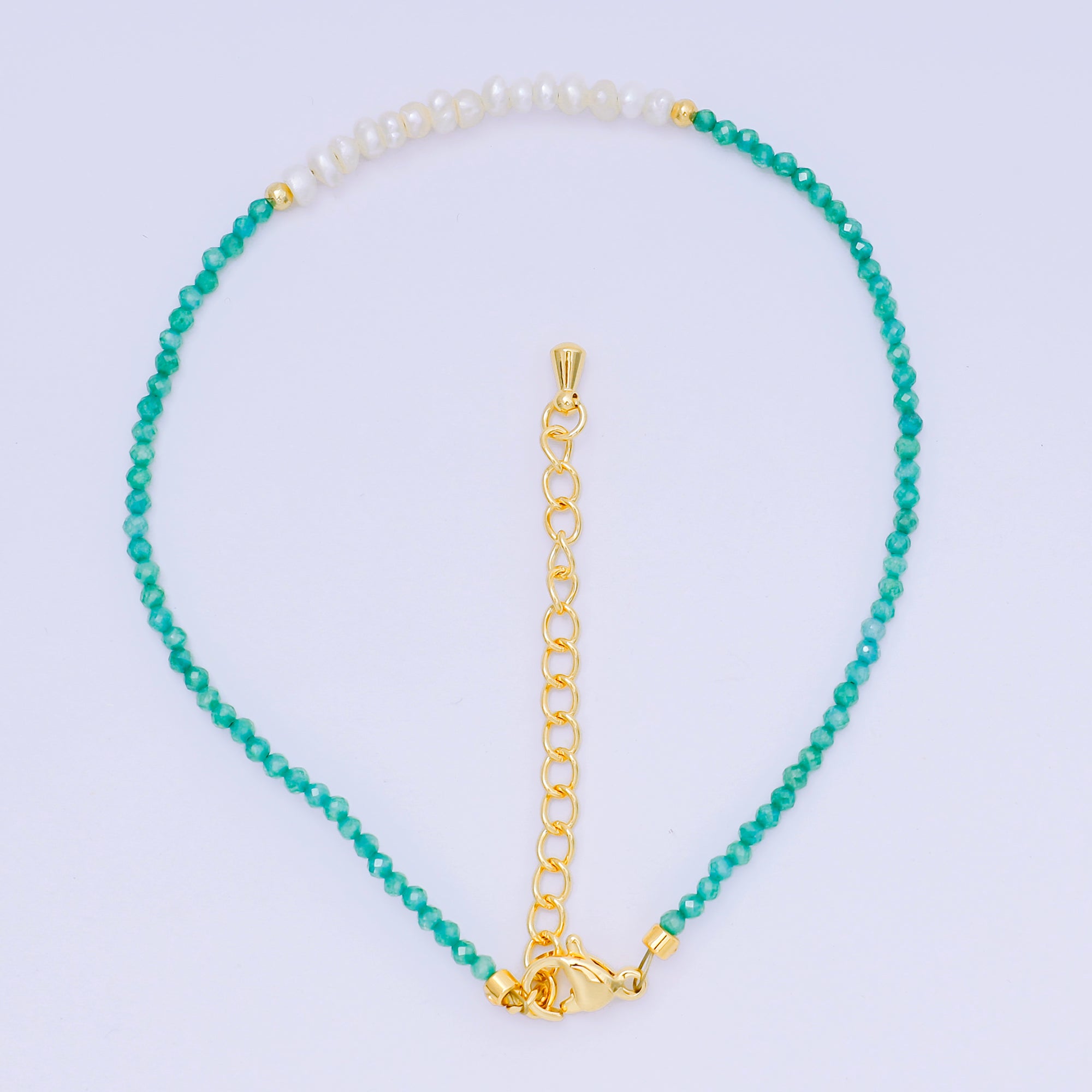 24K Gold Filled Shell Pearl Multifaceted Natural Gemstone Bead 8.66 Inch Bracelet Anklet w. Extender | WA-03718 ~ WA-03740