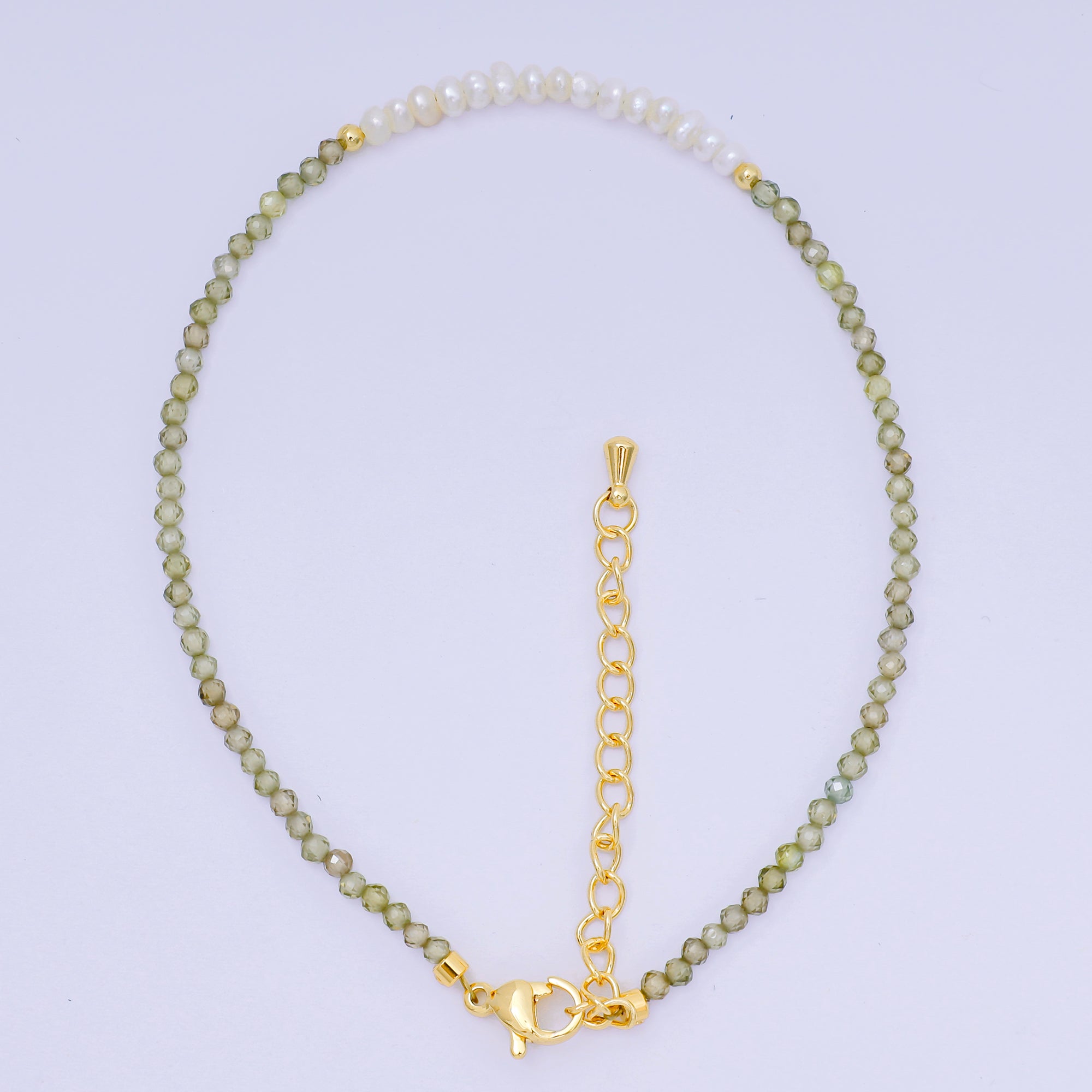 24K Gold Filled Shell Pearl Multifaceted Natural Gemstone Bead 8.66 Inch Bracelet Anklet w. Extender | WA-03718 ~ WA-03740