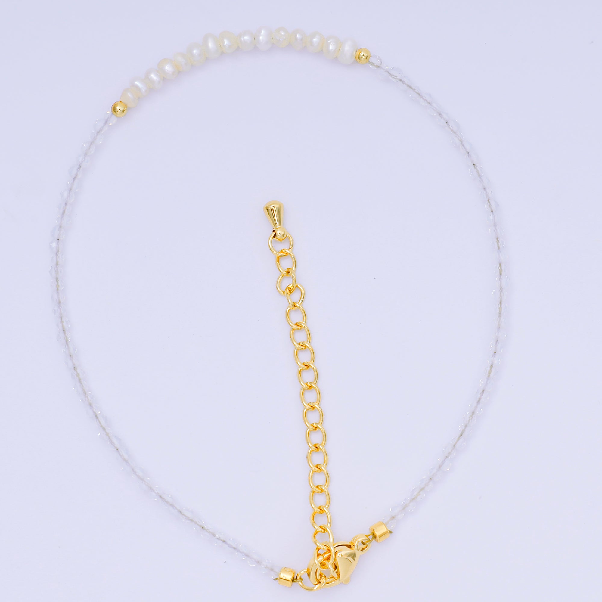 24K Gold Filled Shell Pearl Multifaceted Natural Gemstone Bead 8.66 Inch Bracelet Anklet w. Extender | WA-03718 ~ WA-03740