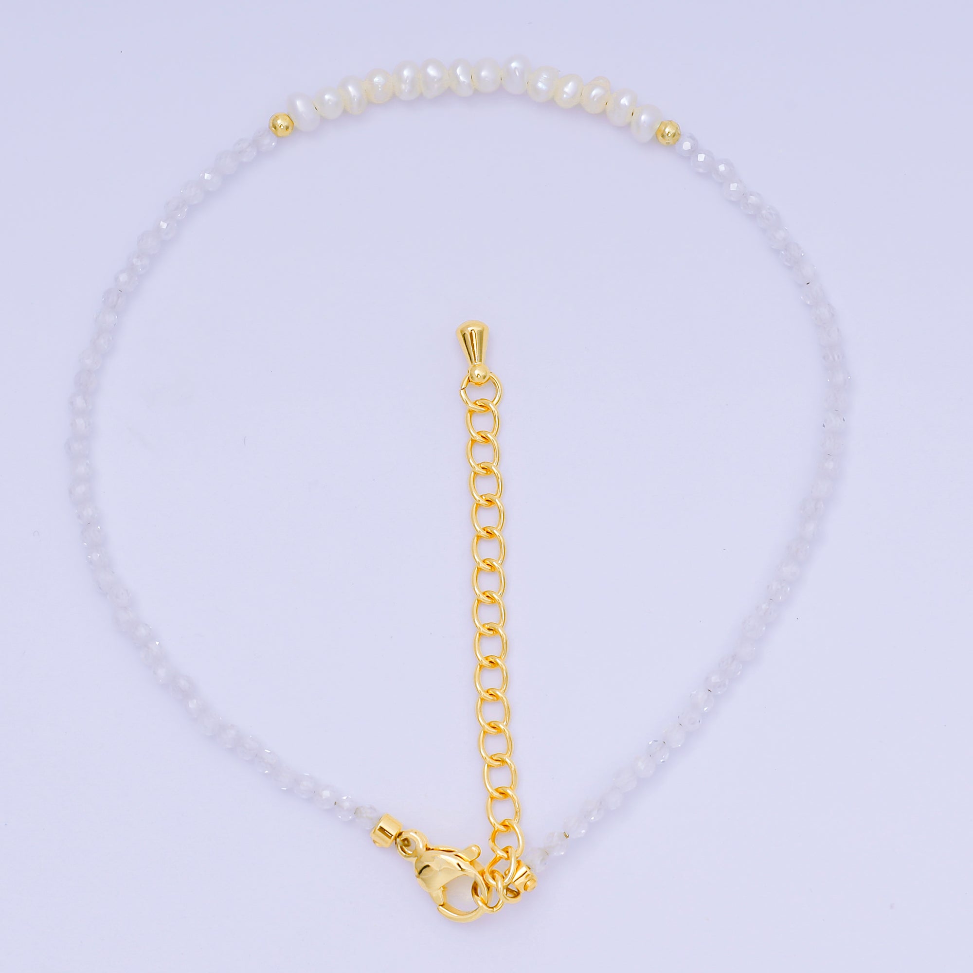 24K Gold Filled Shell Pearl Multifaceted Natural Gemstone Bead 8.66 Inch Bracelet Anklet w. Extender | WA-03718 ~ WA-03740