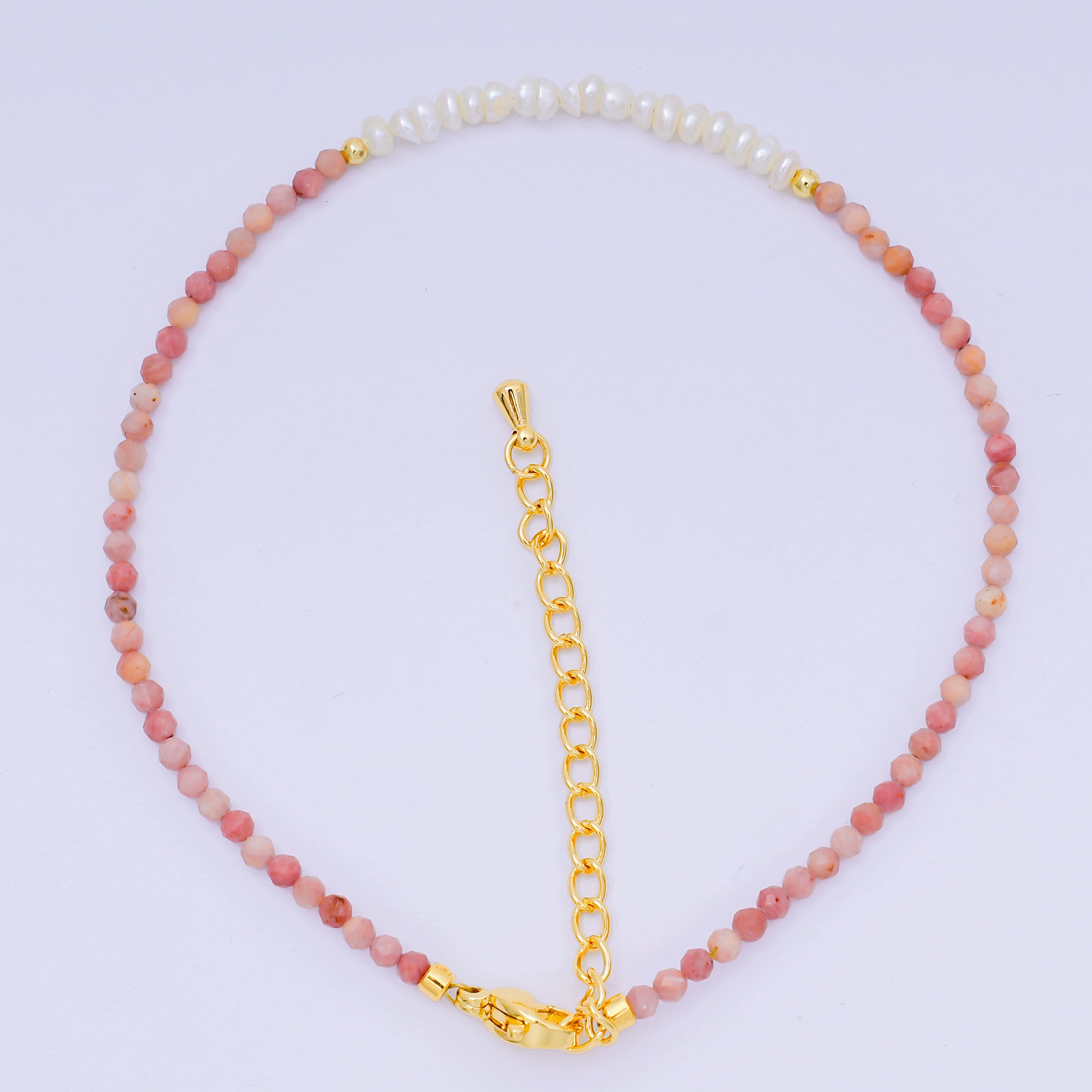 24K Gold Filled Shell Pearl Multifaceted Natural Gemstone Bead 8.66 Inch Bracelet Anklet w. Extender | WA-03718 ~ WA-03740