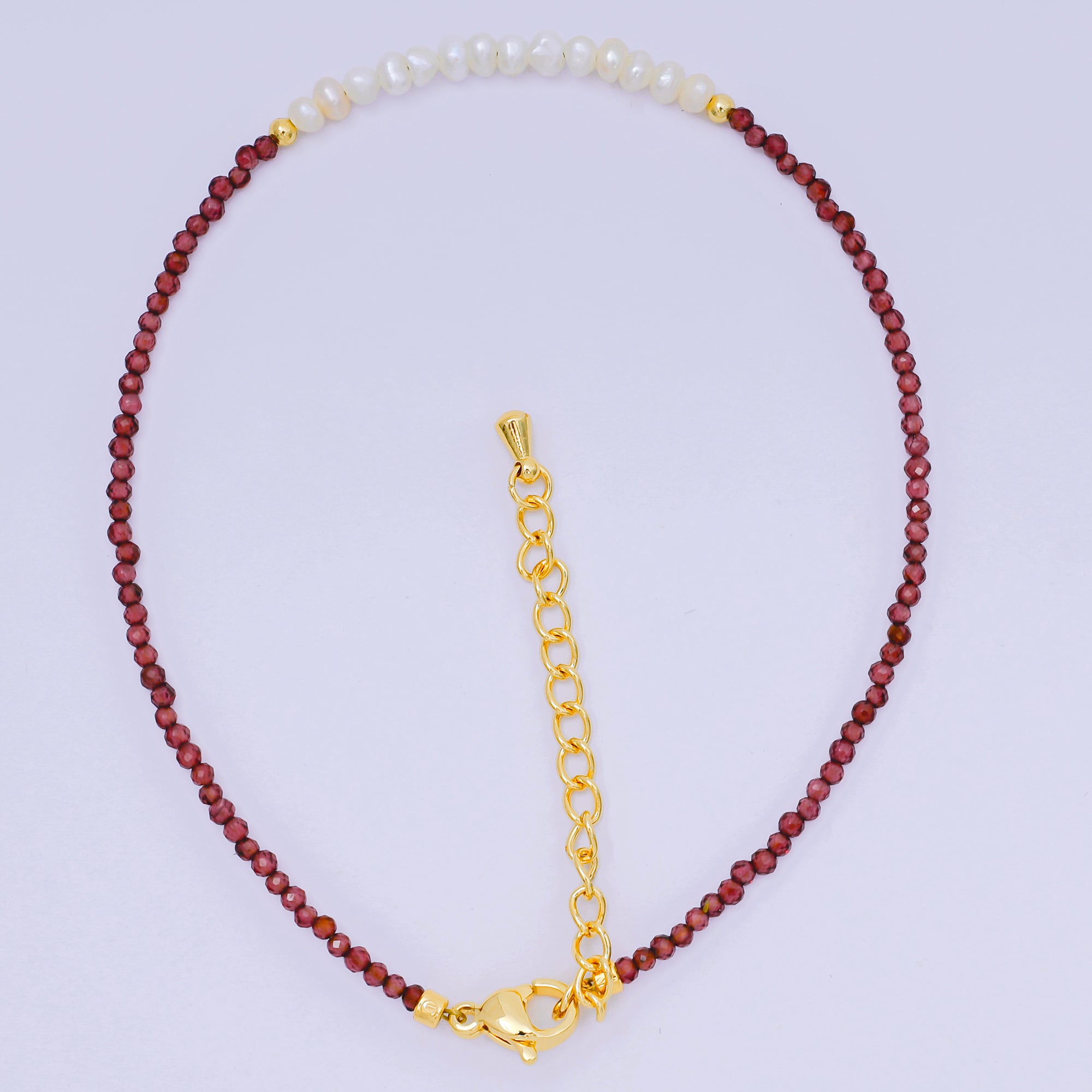 24K Gold Filled Shell Pearl Multifaceted Natural Gemstone Bead 8.66 Inch Bracelet Anklet w. Extender | WA-03718 ~ WA-03740
