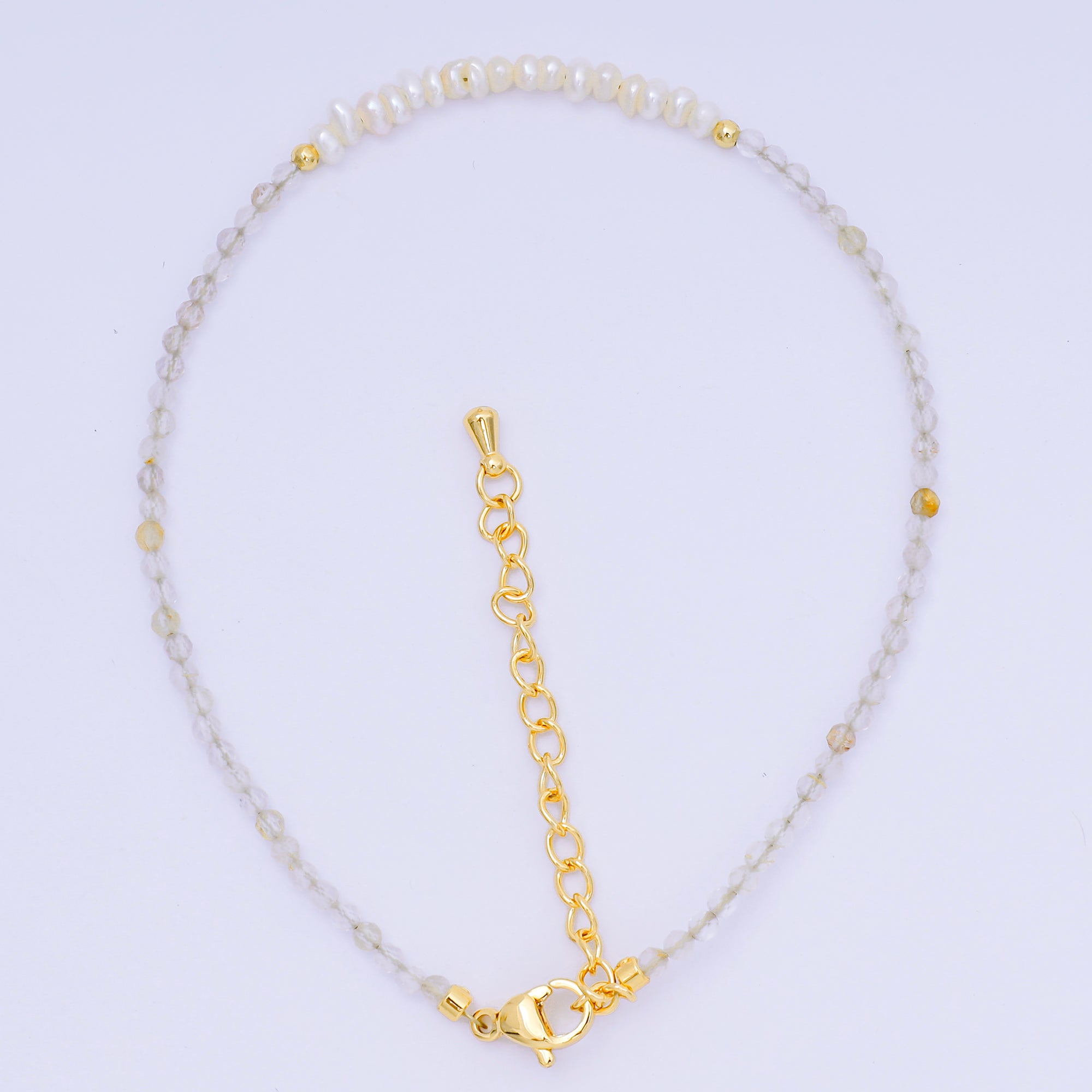 24K Gold Filled Shell Pearl Multifaceted Natural Gemstone Bead 8.66 Inch Bracelet Anklet w. Extender | WA-03718 ~ WA-03740