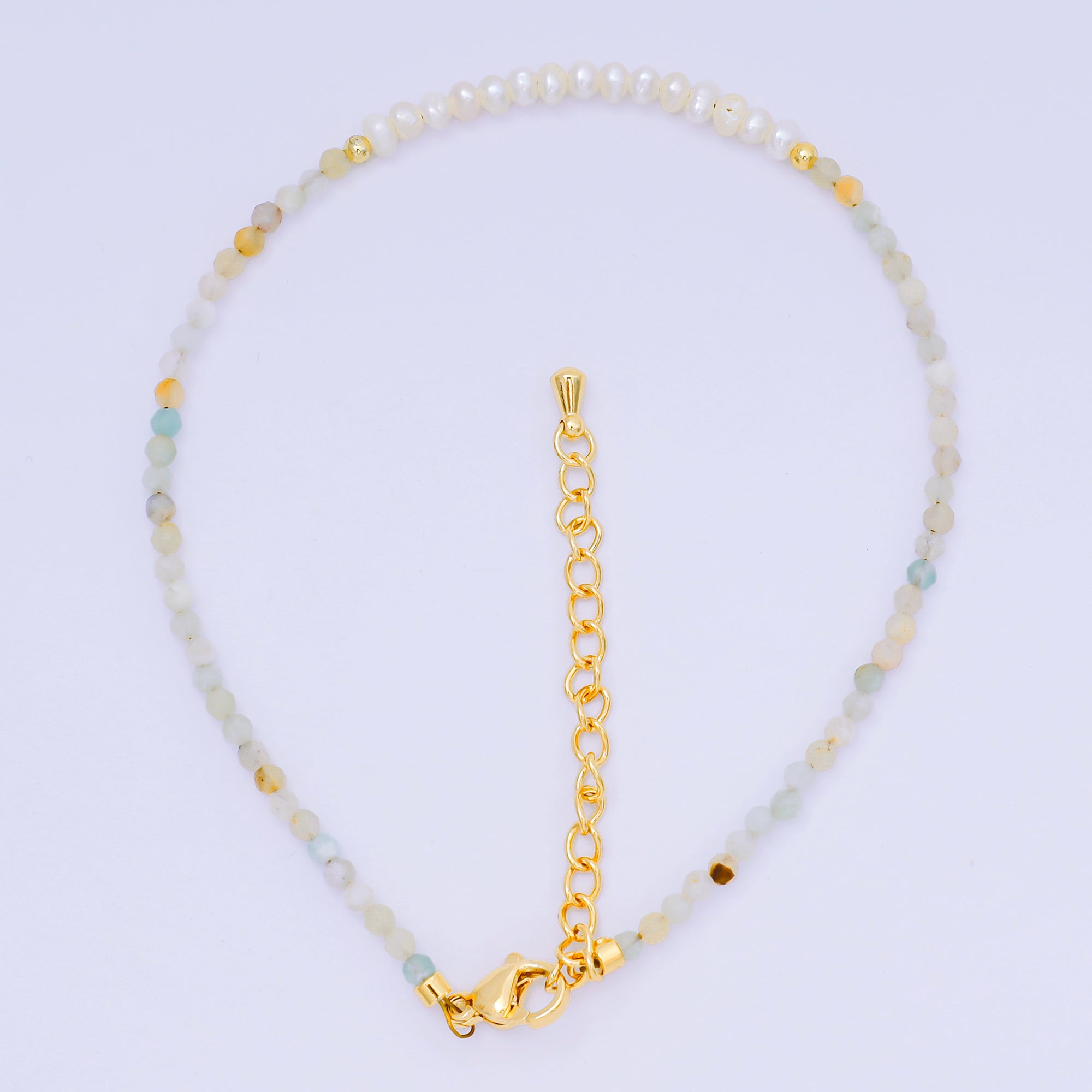 24K Gold Filled Shell Pearl Multifaceted Natural Gemstone Bead 8.66 Inch Bracelet Anklet w. Extender | WA-03718 ~ WA-03740