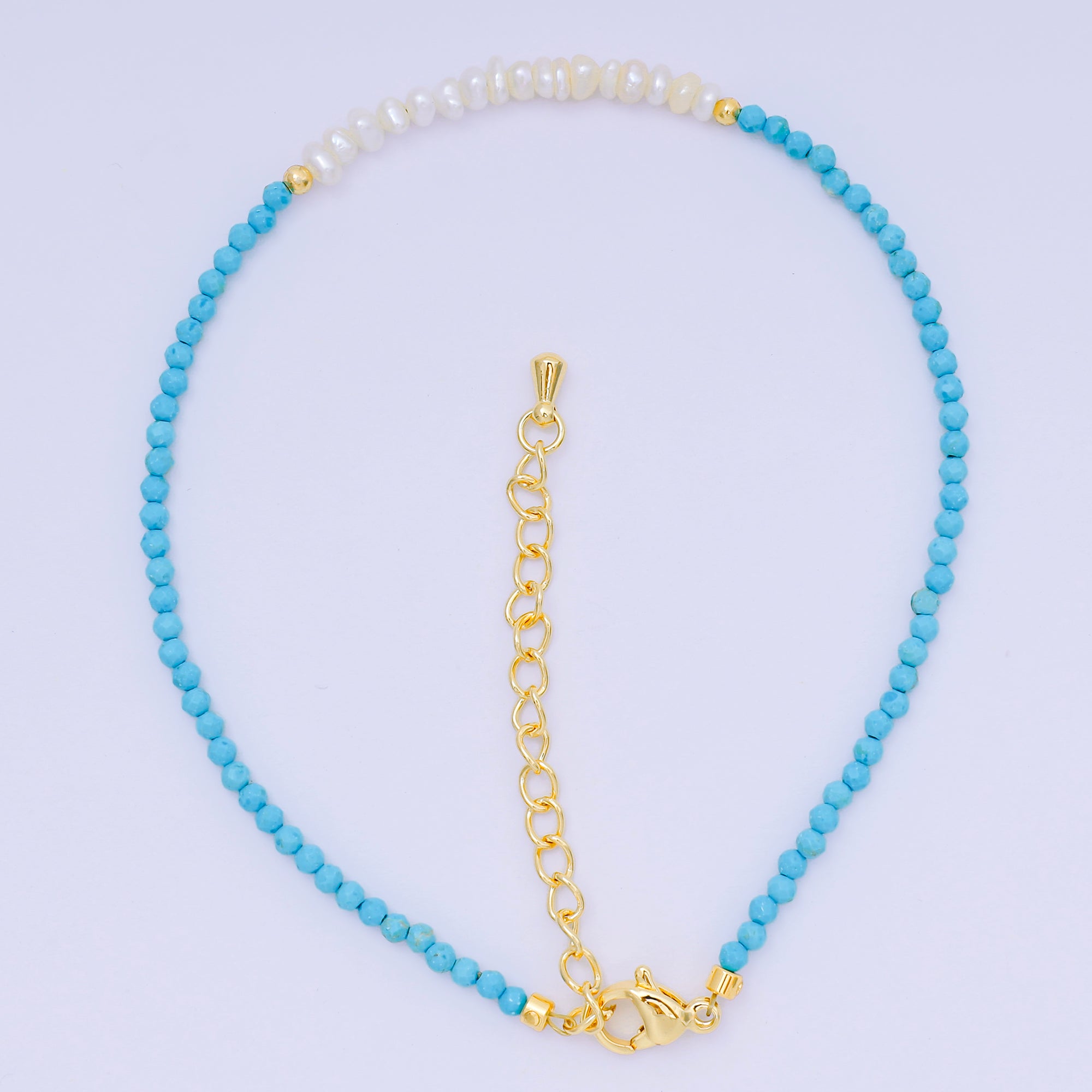 24K Gold Filled Shell Pearl Multifaceted Natural Gemstone Bead 8.66 Inch Bracelet Anklet w. Extender | WA-03718 ~ WA-03740